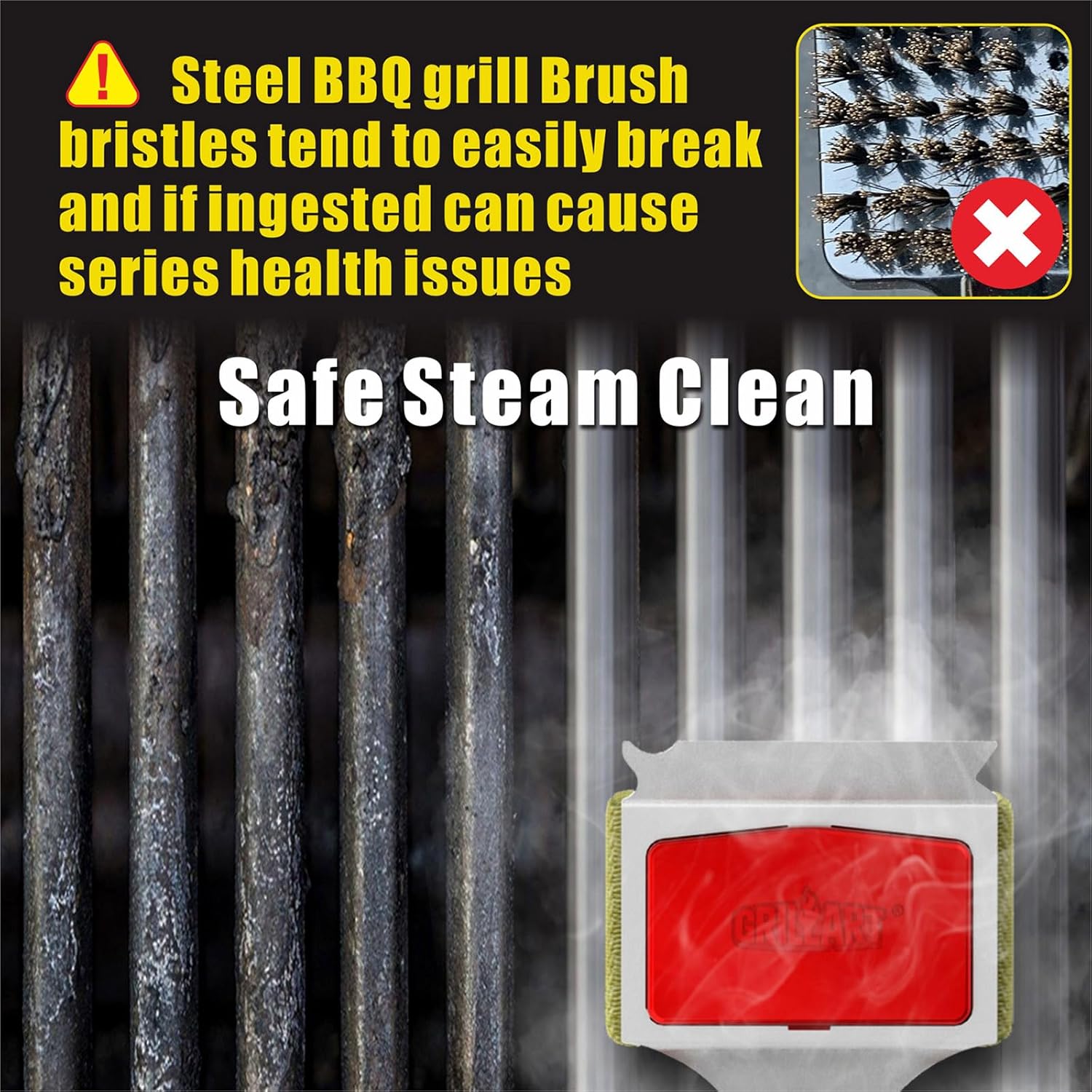 GRILLART Bristle-Free Grill Brush with Replaceable Head for Cast Iron and Stainless Steel Grates - Image 7