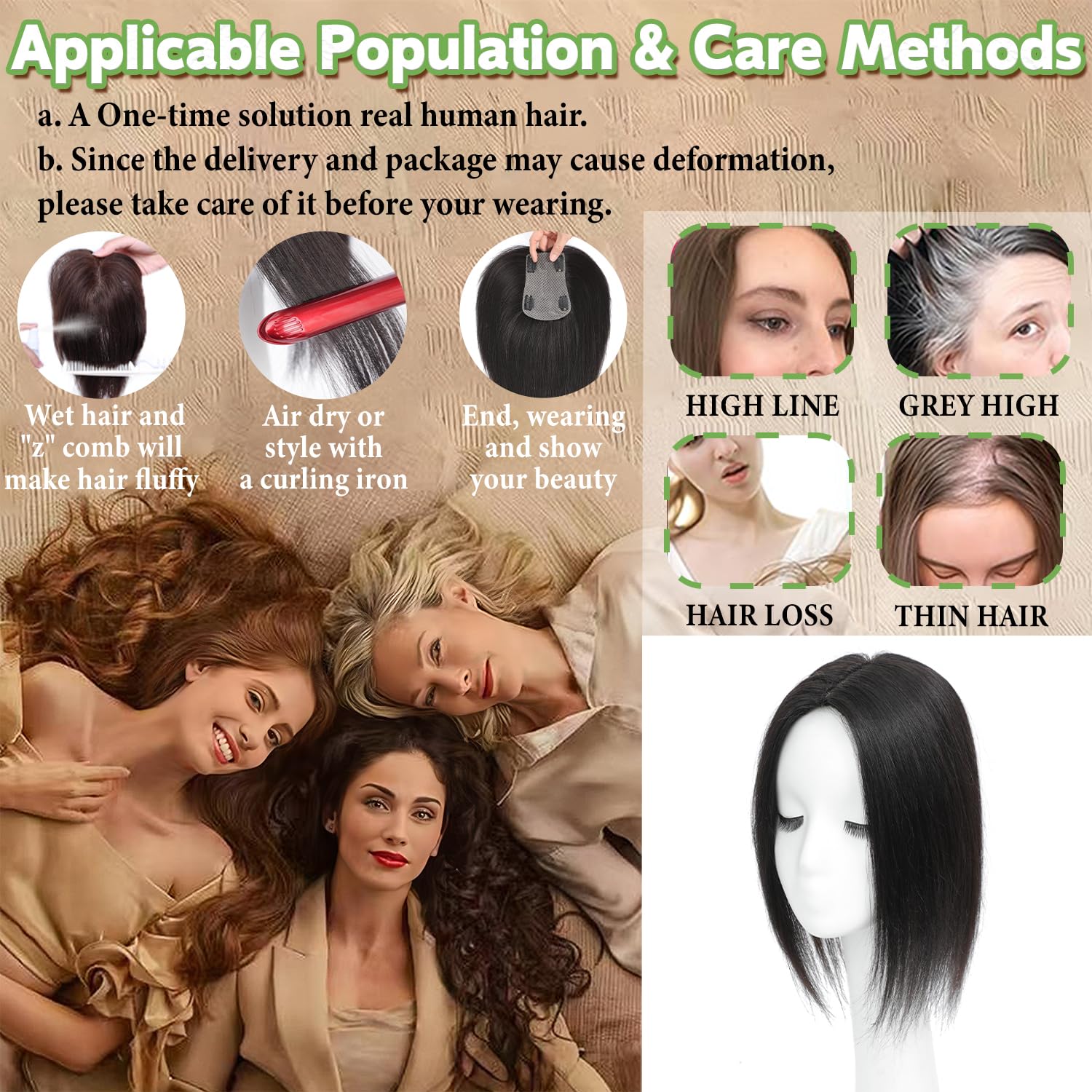 12 Inch 360° 3D Human Hair Topper for Women with Thinning Hair - Image 6