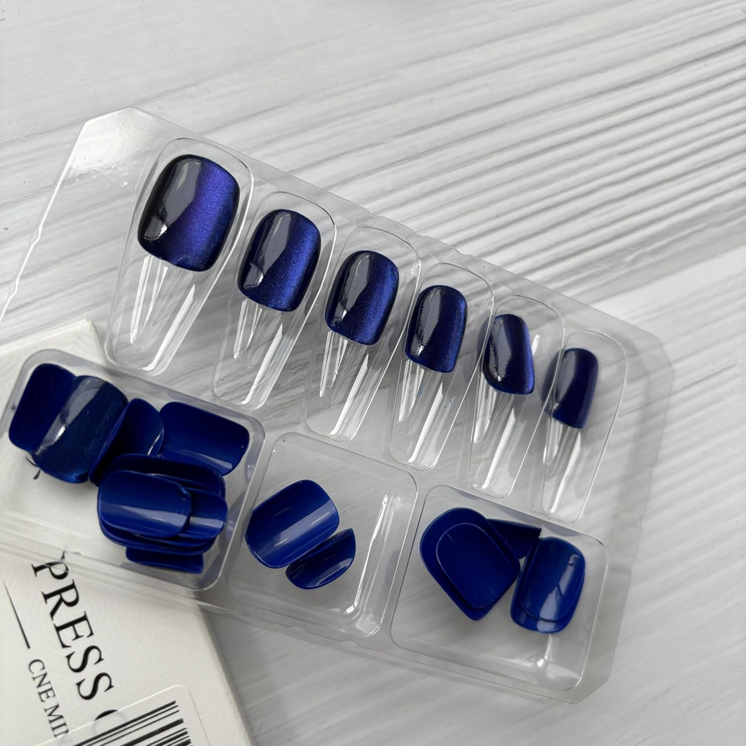 Indigo Medium Square Press-On Nails 24 Count Shiny Solid Color Winter Collection - Image 4