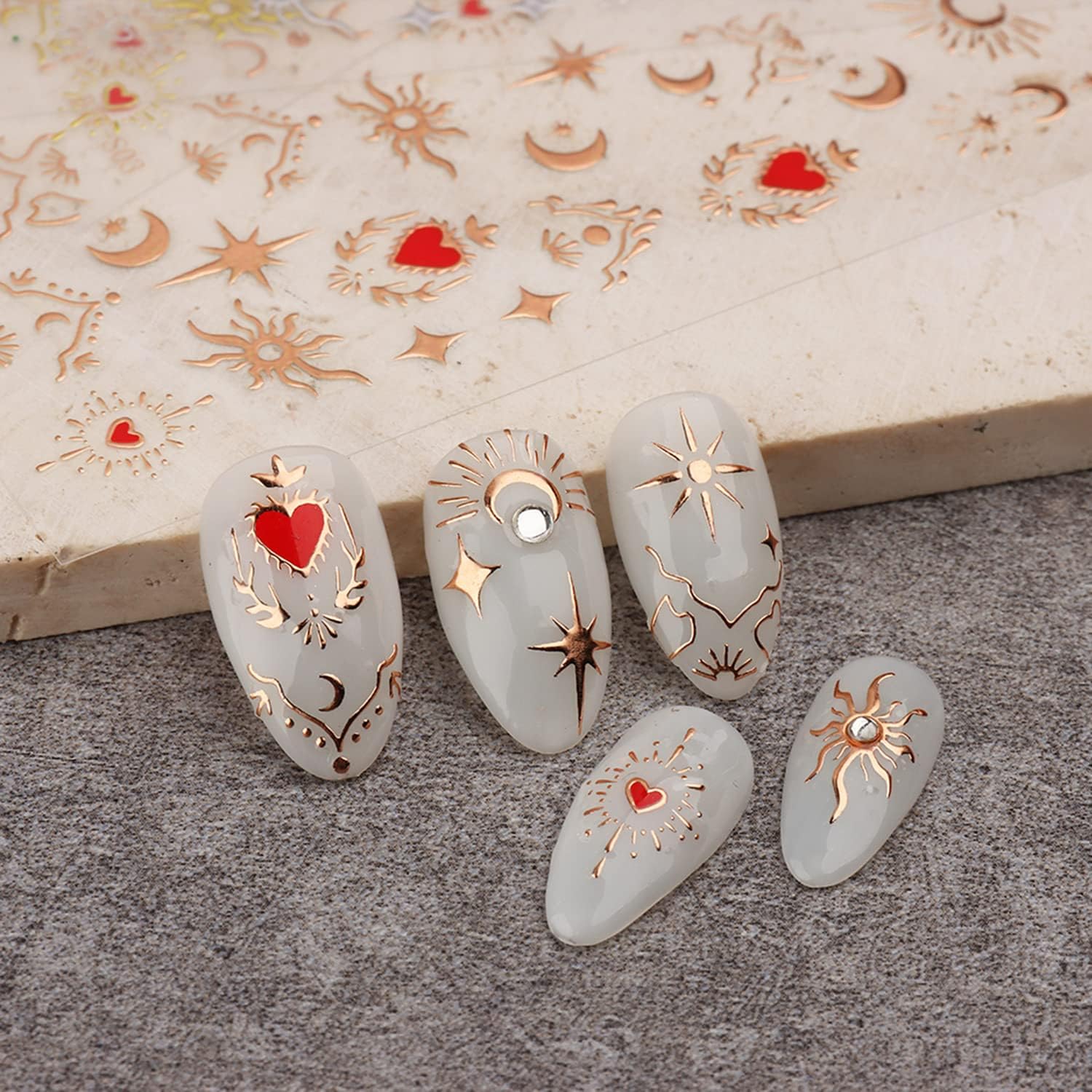 Rose Gold Nail Art Stickers Set - Leopard, Butterfly, Moon, Stars, Heart Designs - Image 2
