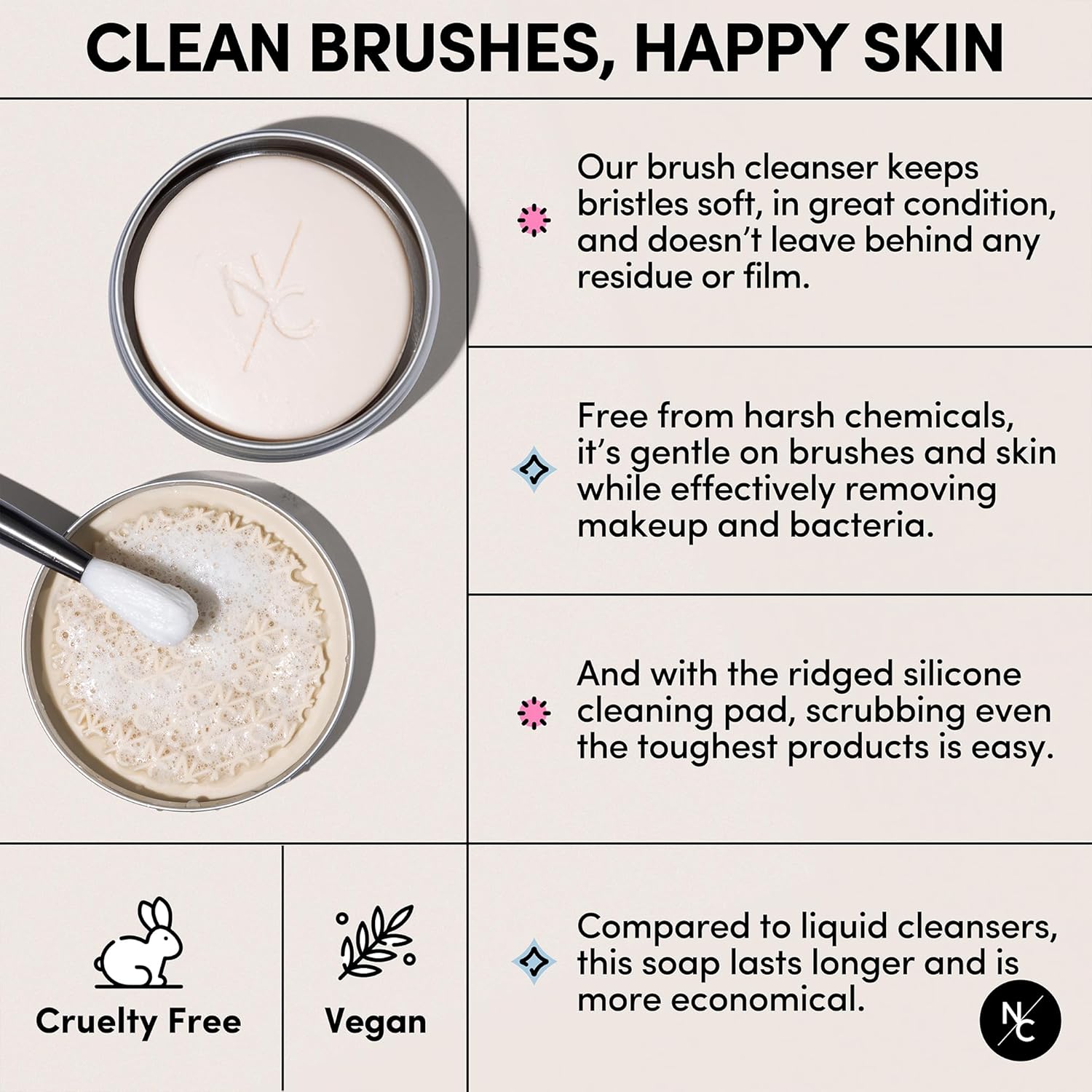 Vegan Cruelty-Free Makeup Brush Cleanser Soap with Silicone Pad 2.45 Oz - Image 4