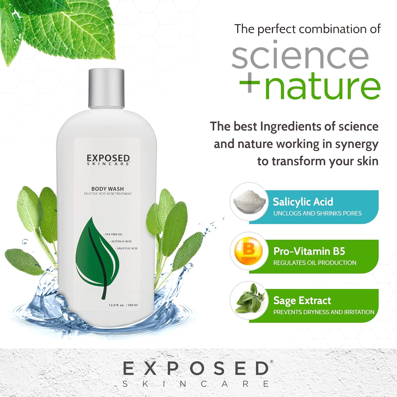 Exposed Skin Care Body Wash for Back and Body Acne with Salicylic Acid and Tea Tree Oil, 12 fl oz - Image 6