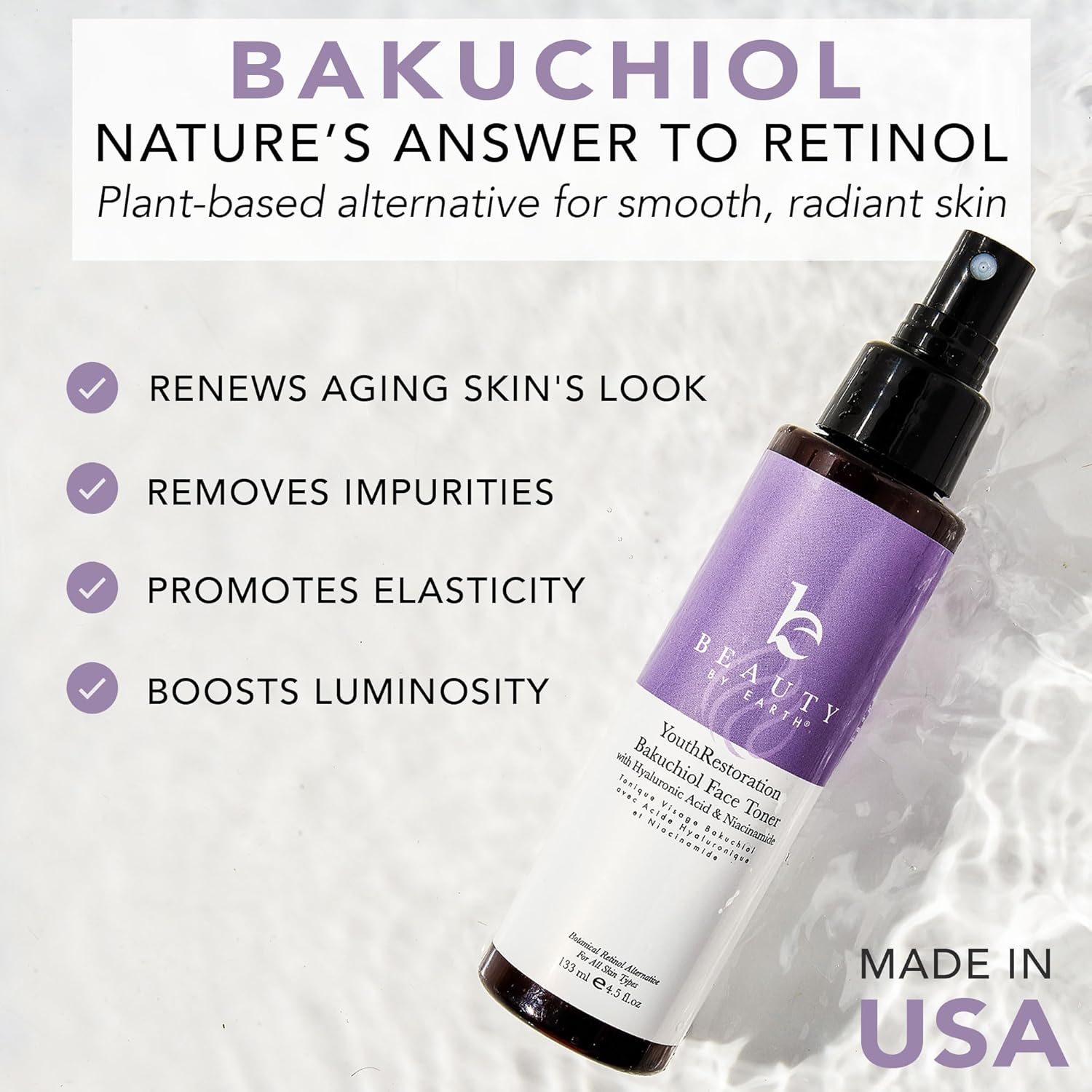Bakuchiol Face Toner - USA Made with Natural & Organic Ingredients, Skin Toner for Oily and Acne Prone Skin, Spray Toner for Aging Skin, Smoothes Fine Lines & Wrinkles, Face Toner for Women Anti Aging - Image 3