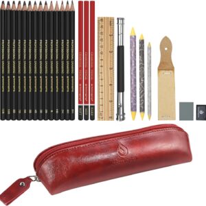 Heshengping, Sketching and Drawing Pencils Set-26pcs,Art Supplies Drawing Kit,Graphite Charcoal Professional Pencils Set, Adults Beginners Artist