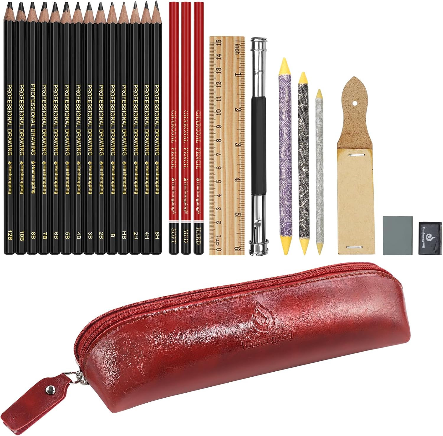 Heshengping, Sketching and Drawing Pencils Set-26pcs,Art Supplies Drawing Kit,Graphite Charcoal Professional Pencils Set, Adults Beginners Artist