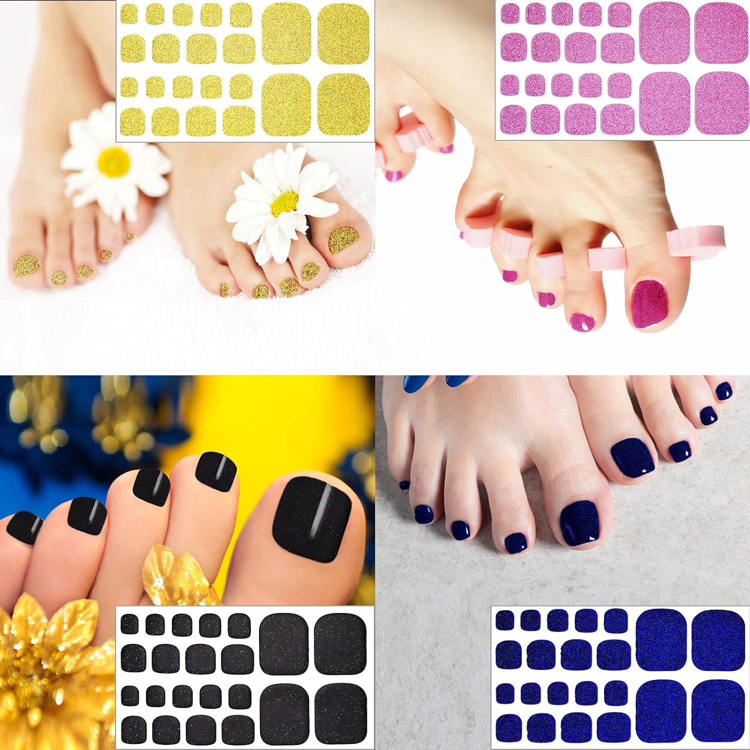 Maitys 440 Pcs Glitter Toenail Stickers with 2 Nail Files and Solid Color Wraps - Image 4