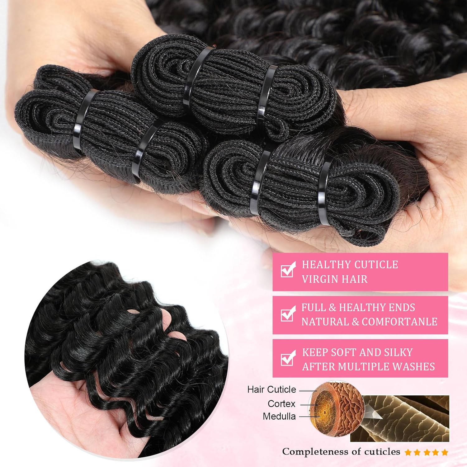 12A Brazilian Deep Wave Human Hair Curly Bundles 18 20 22 Inch Unprocessed 3pc Set - Image 4