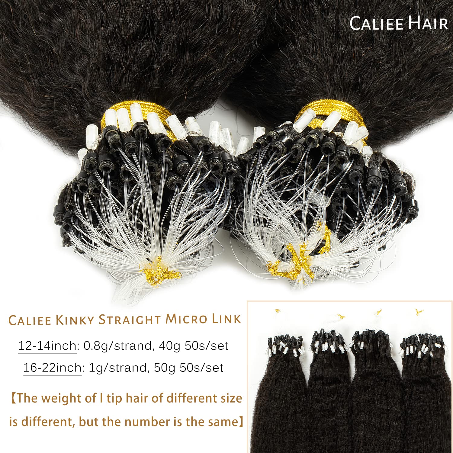 Caliee 16 Inch Microloop Kinky Straight Human Hair Extensions 50g Natural Black 1B Color - Image 6