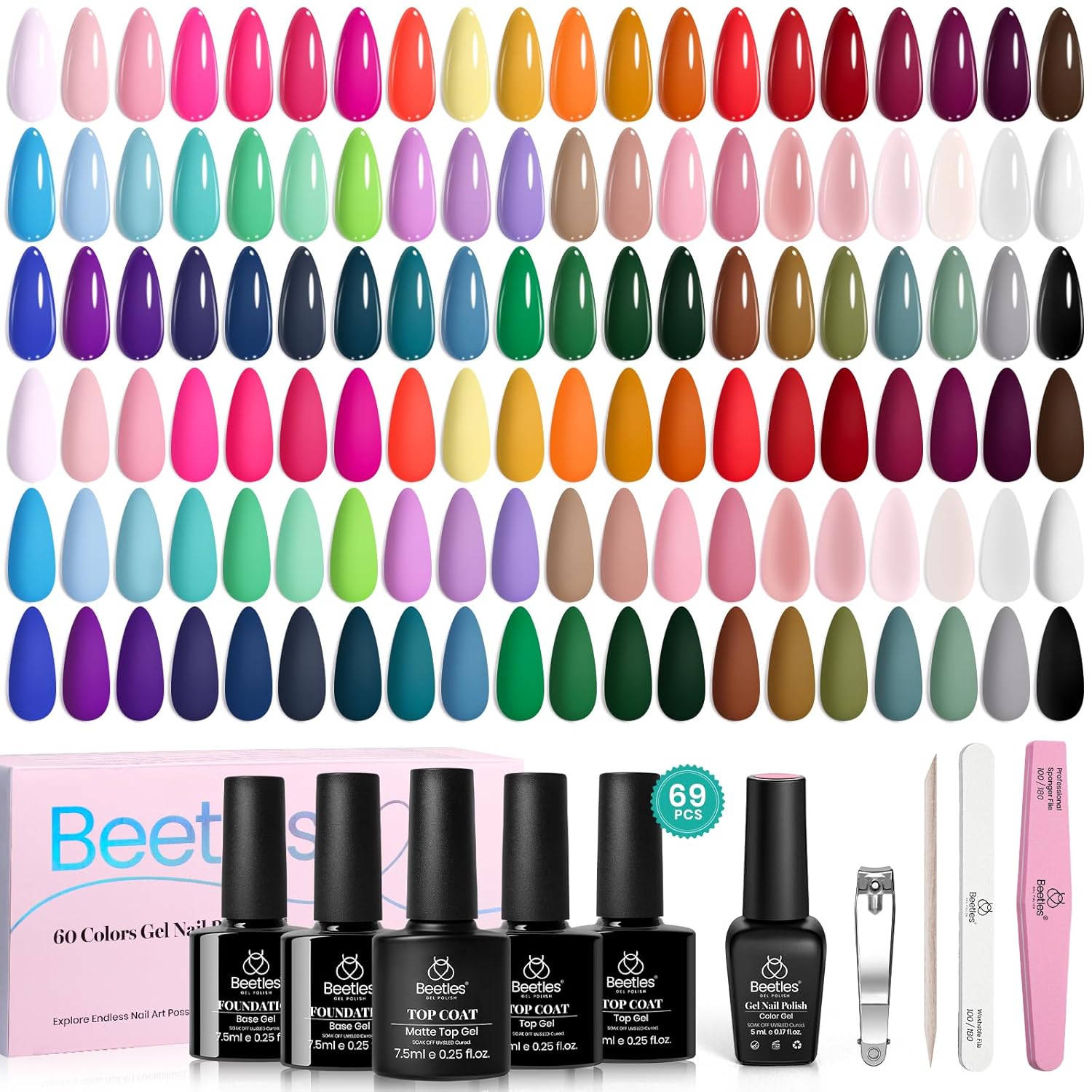 Beetles 69 Piece Gel Nail Polish Set 60 Colors with Base and Top Coats for All Seasons - Image 8
