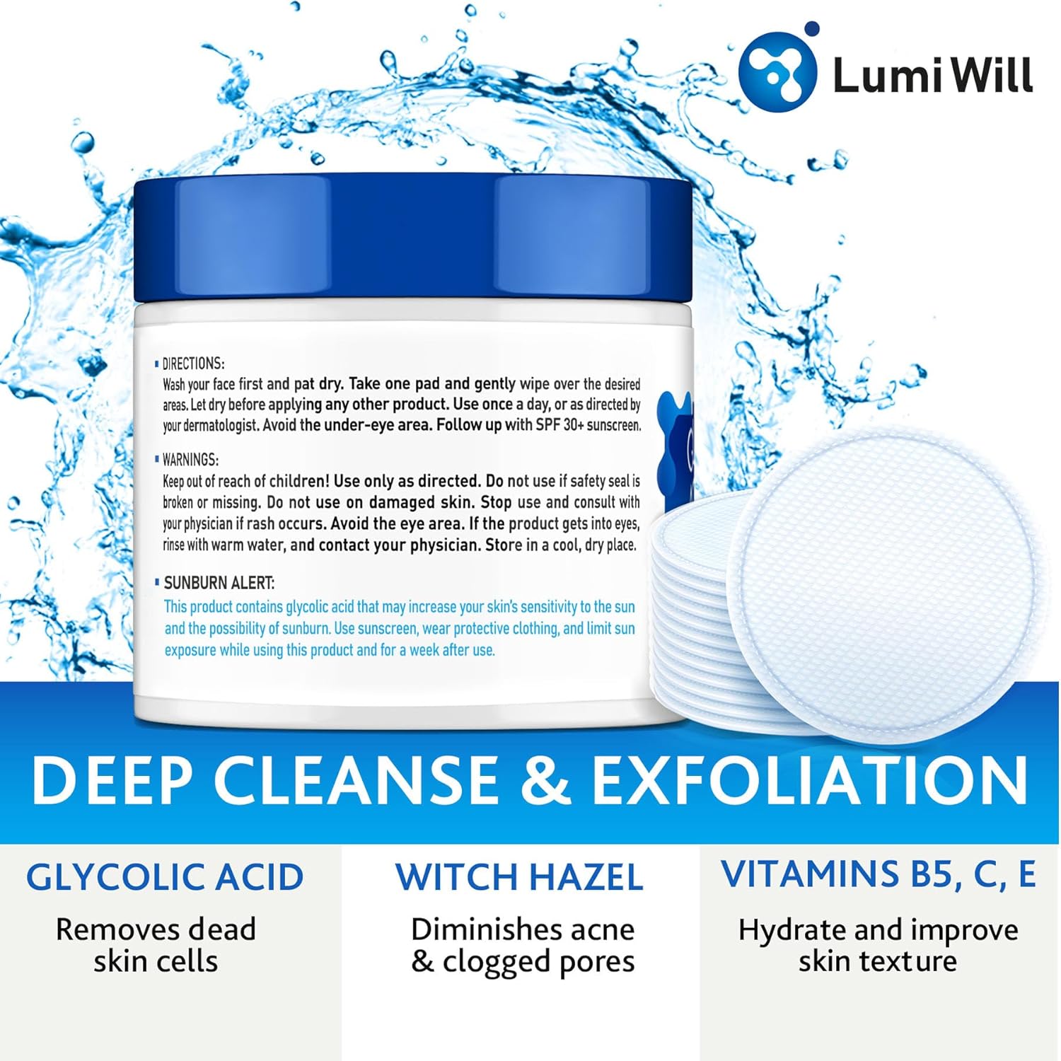 Glycolic Acid Exfoliating Pads with Vitamins B5, C, E & Menthol 50 Count for Acne Anti-Aging - Image 7