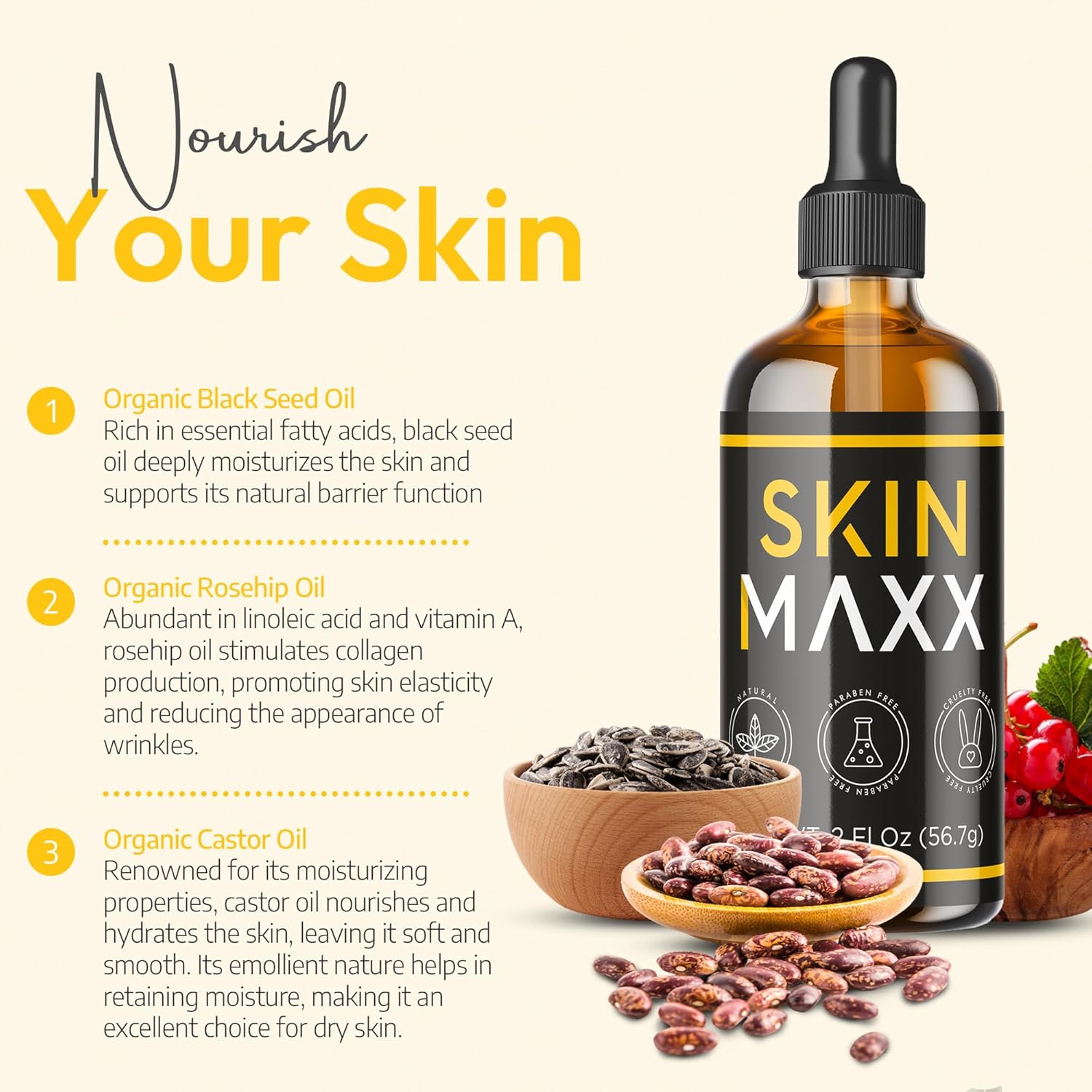 Organic Face Moisturizer with Castor, Rosehip, and Black Seed Oils 1 Fl Oz - Image 5