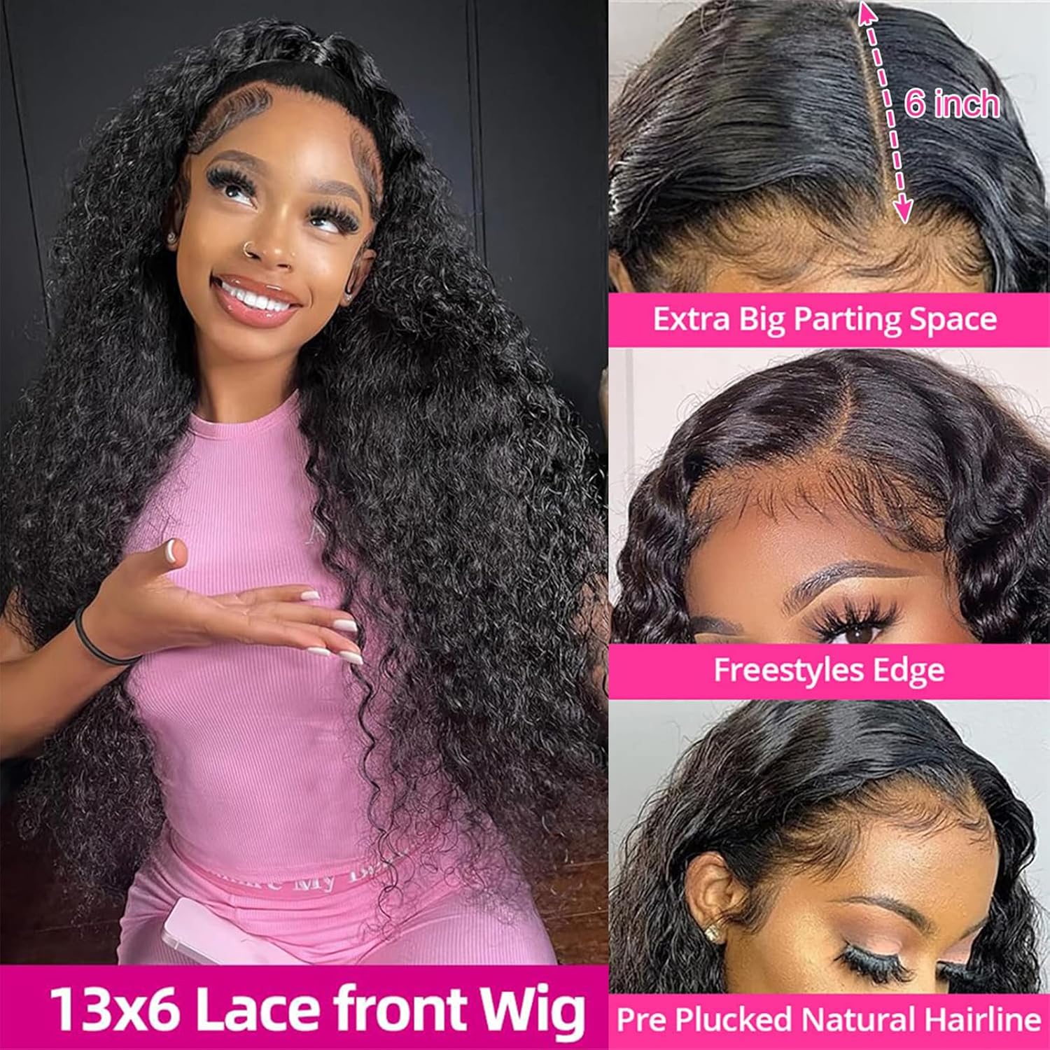 30 Inch 200% Density Deep Wave Natural Black Lace Front Wig - Image 2