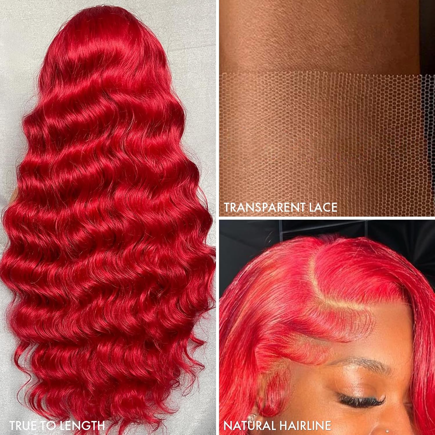 ELISHEVA 30 Inch Red Human Hair Lace Front Wig Pre Plucked 200% Density Body Wave - Image 2