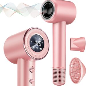 Rudd Hair Dryer with Diffuser, High Speed Hair Dryer with Display, 110000 RPM Brushless Motor for Fast Drying, 200 Million Negative Inoic Low Noise, Pink
