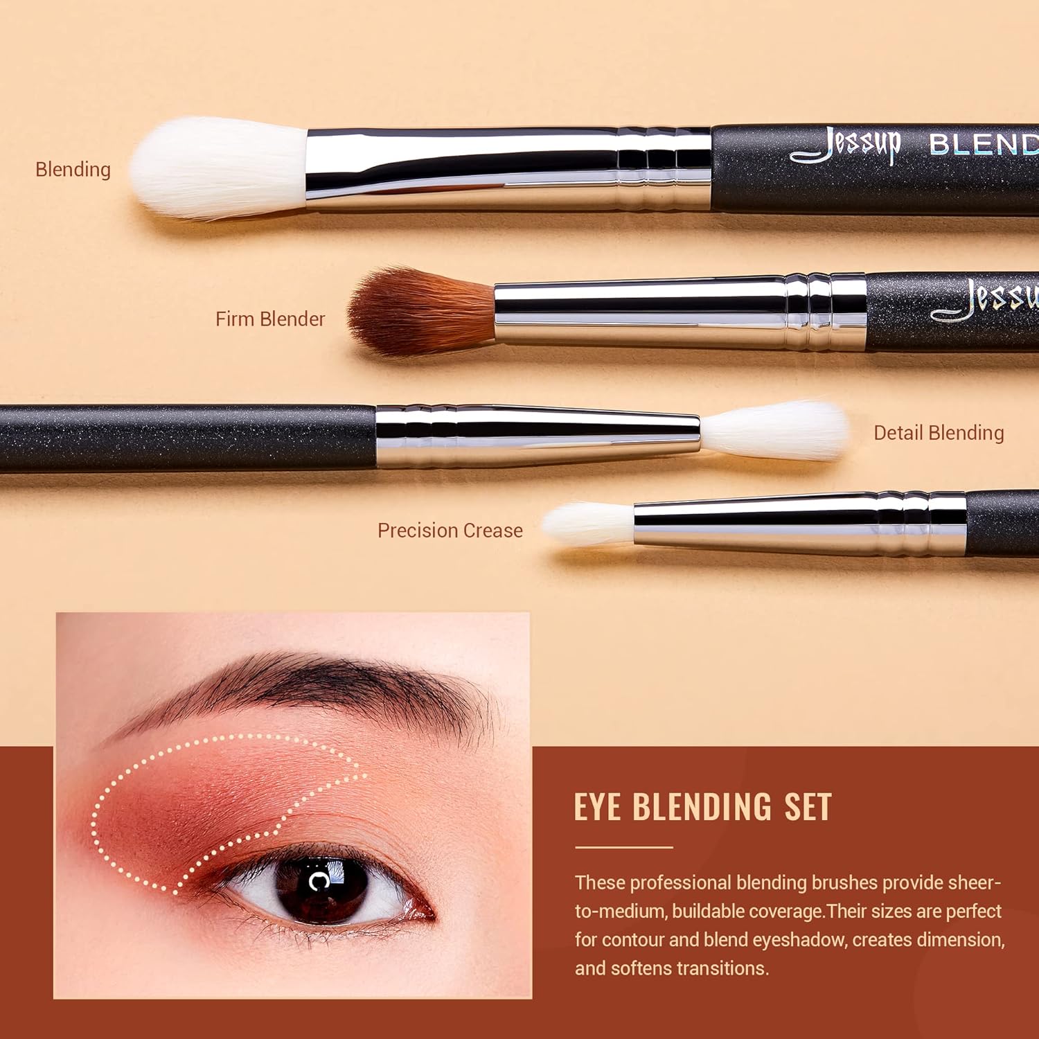 Jessup 13-Piece Professional Blending Eye Makeup Brush Set Black Synthetic - Image 3