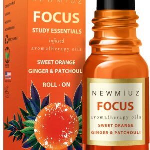 Focus Roll On Essential Oil Concentration Memory Attention Orange Ginger Patchouli Functional Aromatherapy Stick Self Care Study Gift Stocking Stuffer