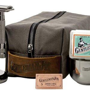 Deluxe Vintage Wet Shave Grooming Set for Men - Safety Razor, Brush, Alum Block, Soap, Bowl, Blades, Stand & Dopp Kit