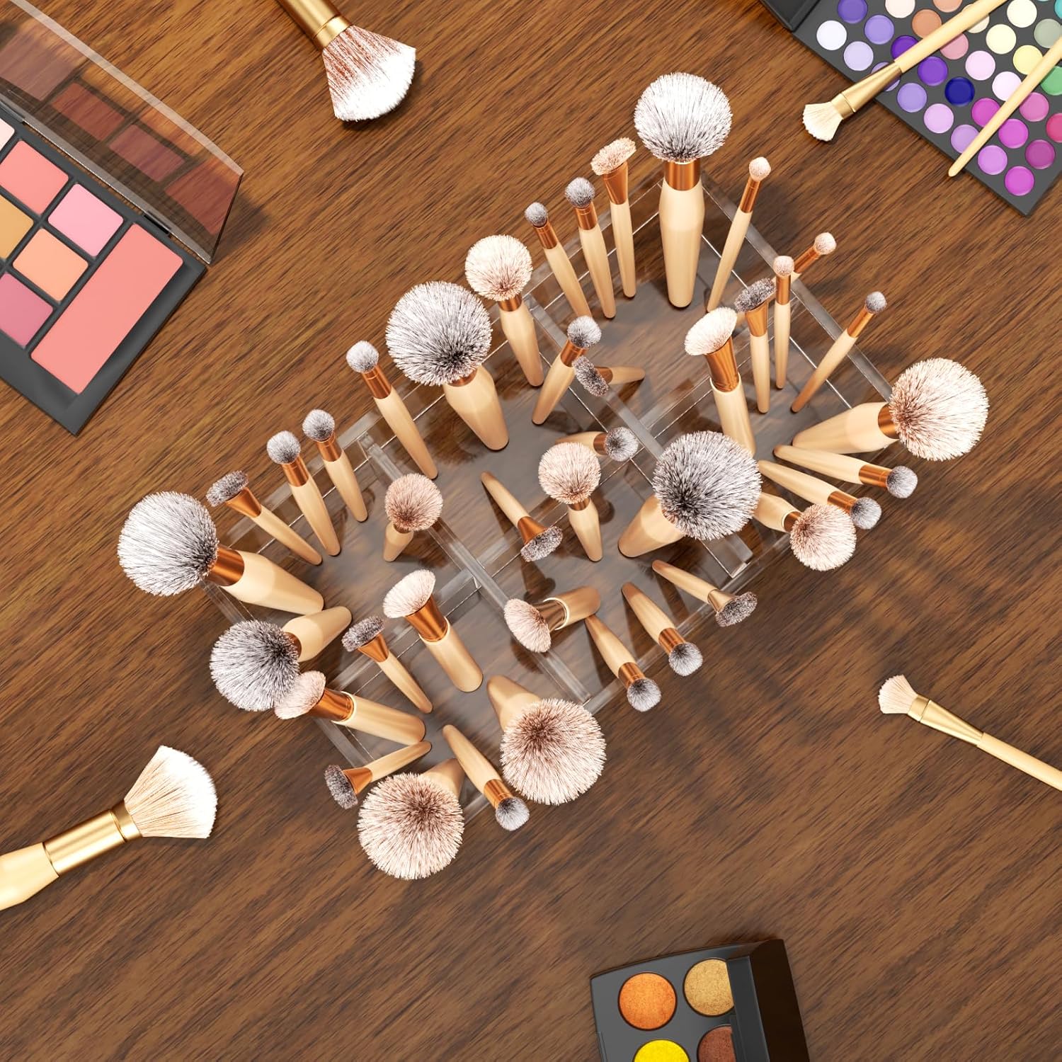 HIIMIEI Clear Acrylic Makeup Brush Holder Organizer with 6 Slots for Vanity Countertop - Image 5
