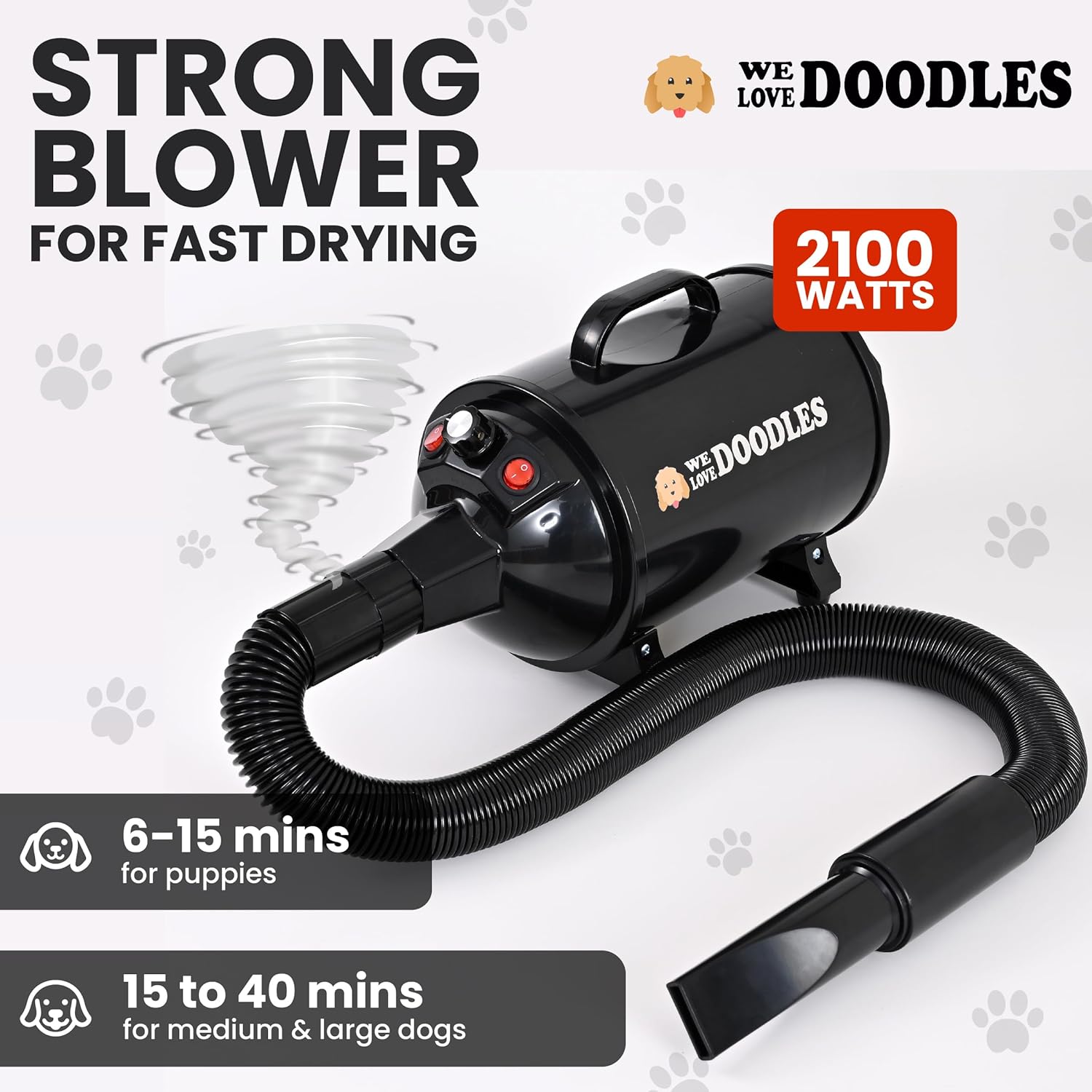 We Love Doodles Dog Dryer with Adjustable Speed, Temperature Control, High Velocity for Grooming - Image 3