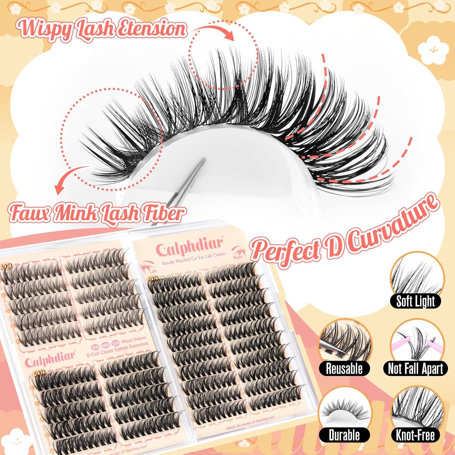 Cat Eye Wispy Lash Clusters 30D 40D 50D Individual Lashes 400pcs 8-18mm Assorted Lengths - Image 6