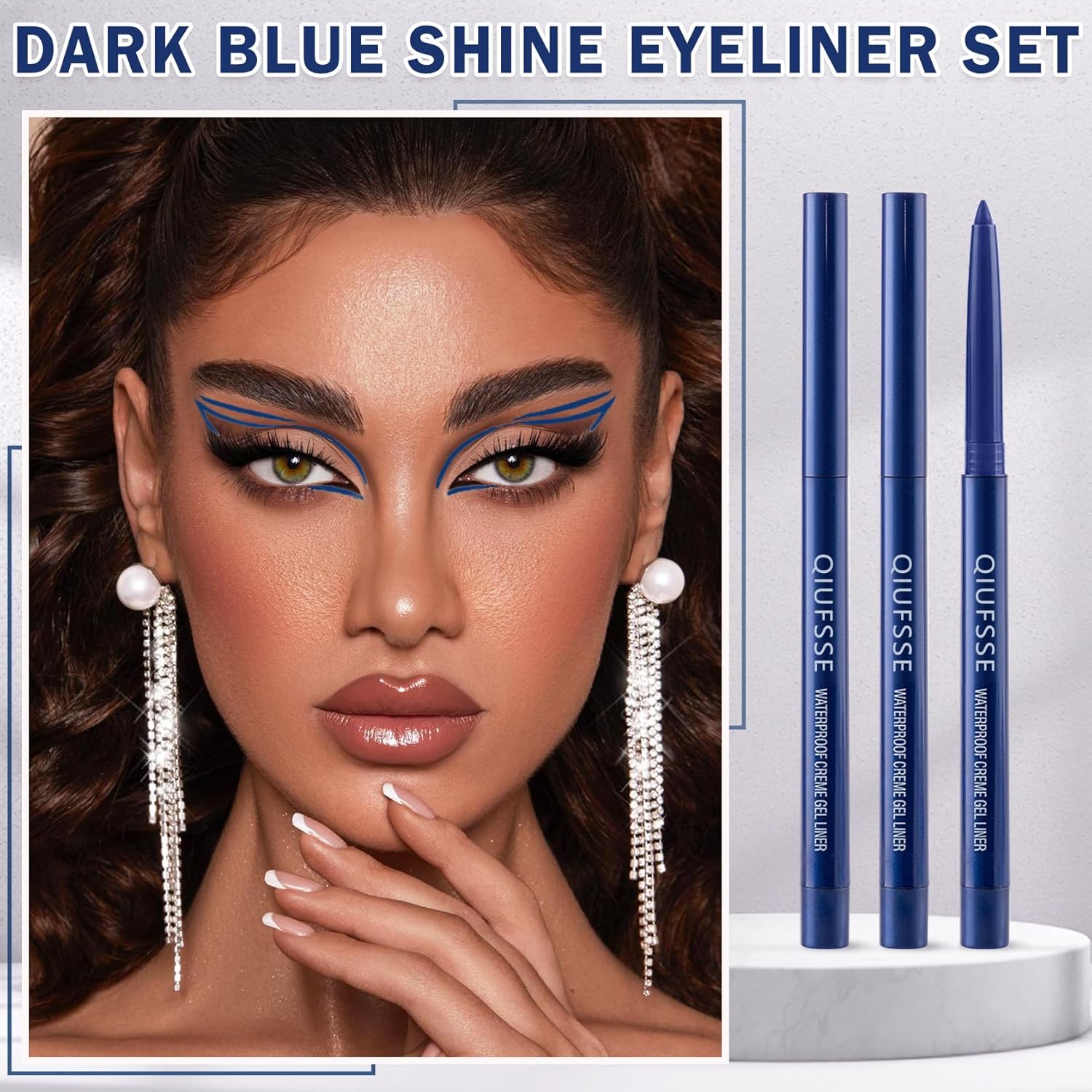 3 Piece Waterproof Retractable Blue Eyeliner Pencil Set for Women Easy Application - Image 2
