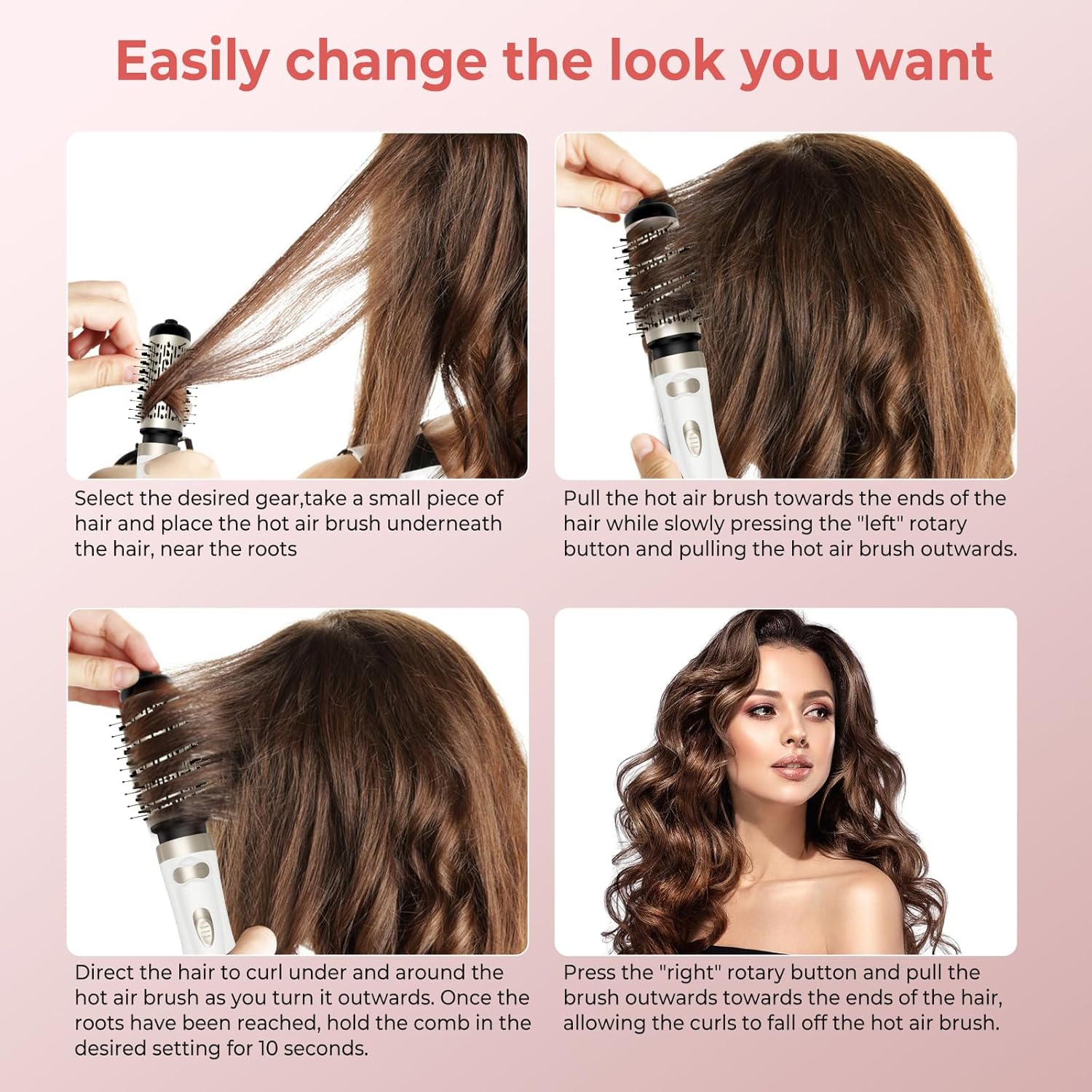 3-in-1 Rotating Hot Air Spin Brush Set with 2 Hair Dryer Brushes 2 Inch and 1.5 Inch - Image 3