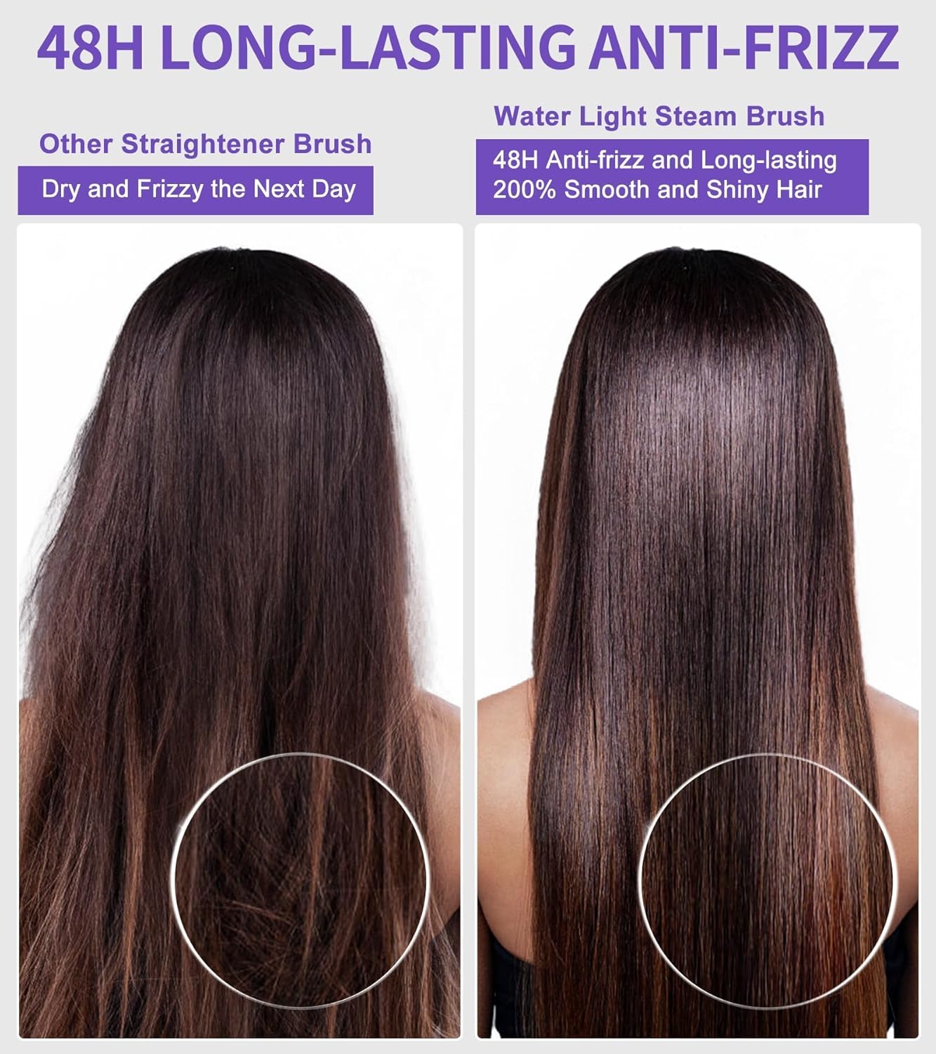 Ionic Steam Hair Straightener Brush for Smooth, Anti-Frizz Hair, Fast Heating, Ceramic Comb - Image 9