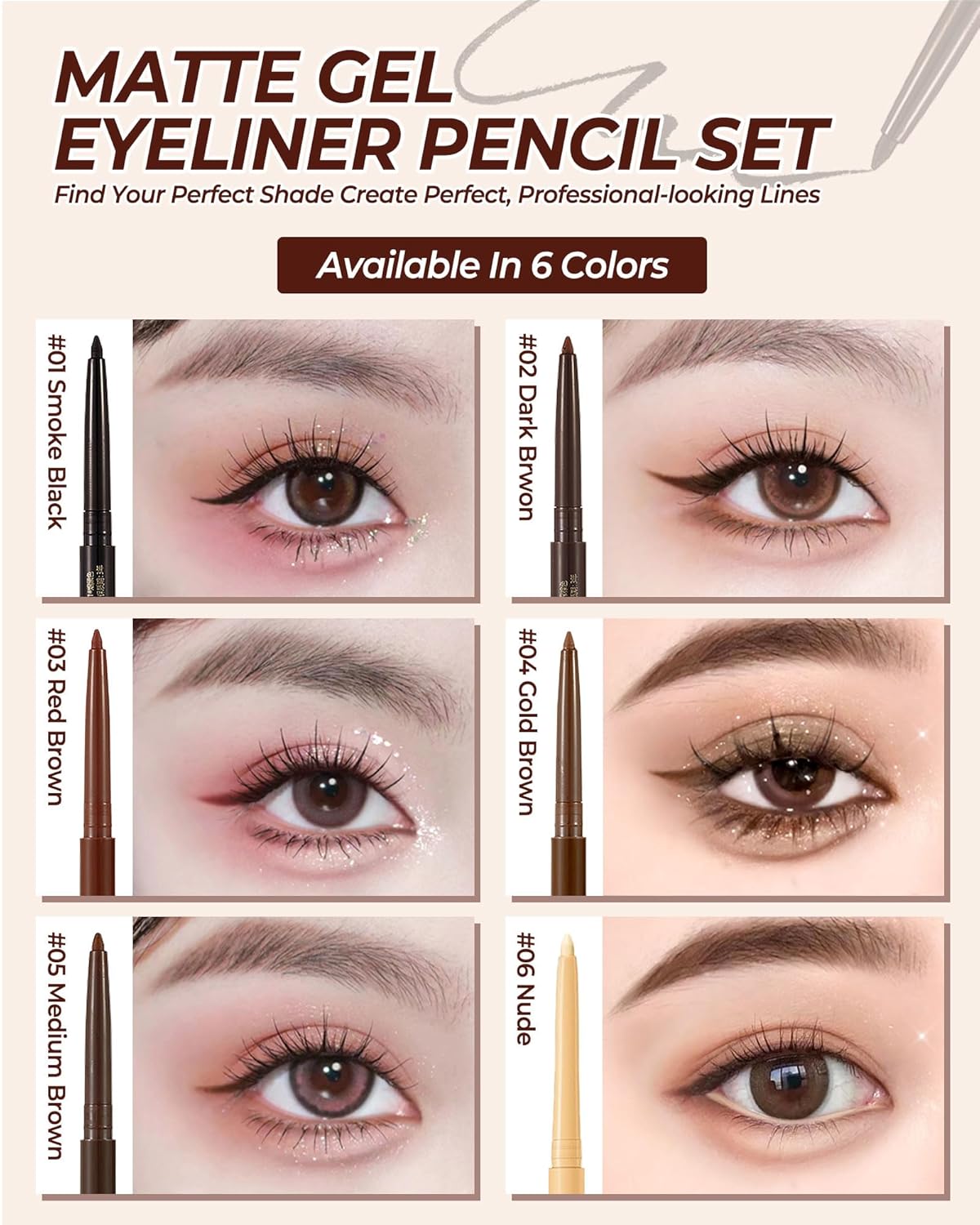 Nude Retractable Gel Eyeliner Pencil with Built-in Sharpener and Stencil Tool, 0.05 oz - Image 6