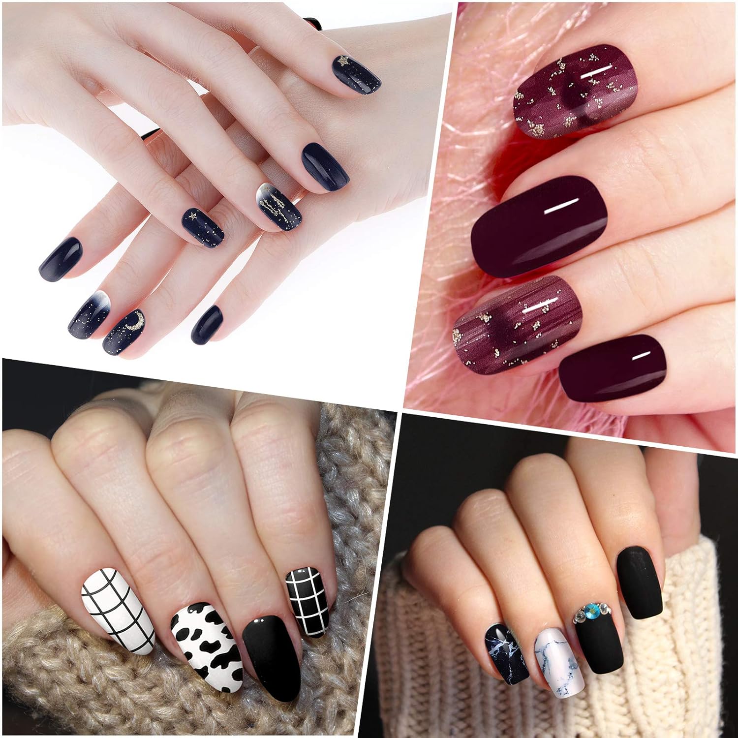 280 Count Black Full Cover Self-Adhesive Nail Wraps Stickers for Women 20 Sheets - Image 2