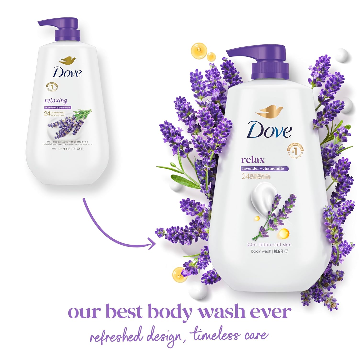 Dove Relaxing Lavender Oil Chamomile Body Wash with Pump, 30.6 oz, 3 Pack - Image 3