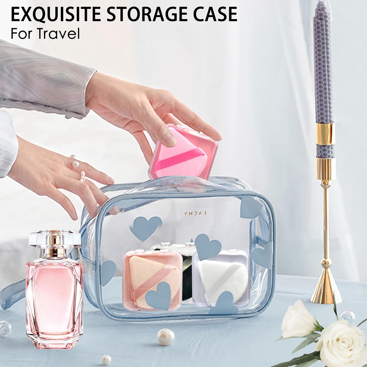8 Reusable Velour Triangle Makeup Puffs with 4 Travel Cases for Foundation and Powder - Image 5