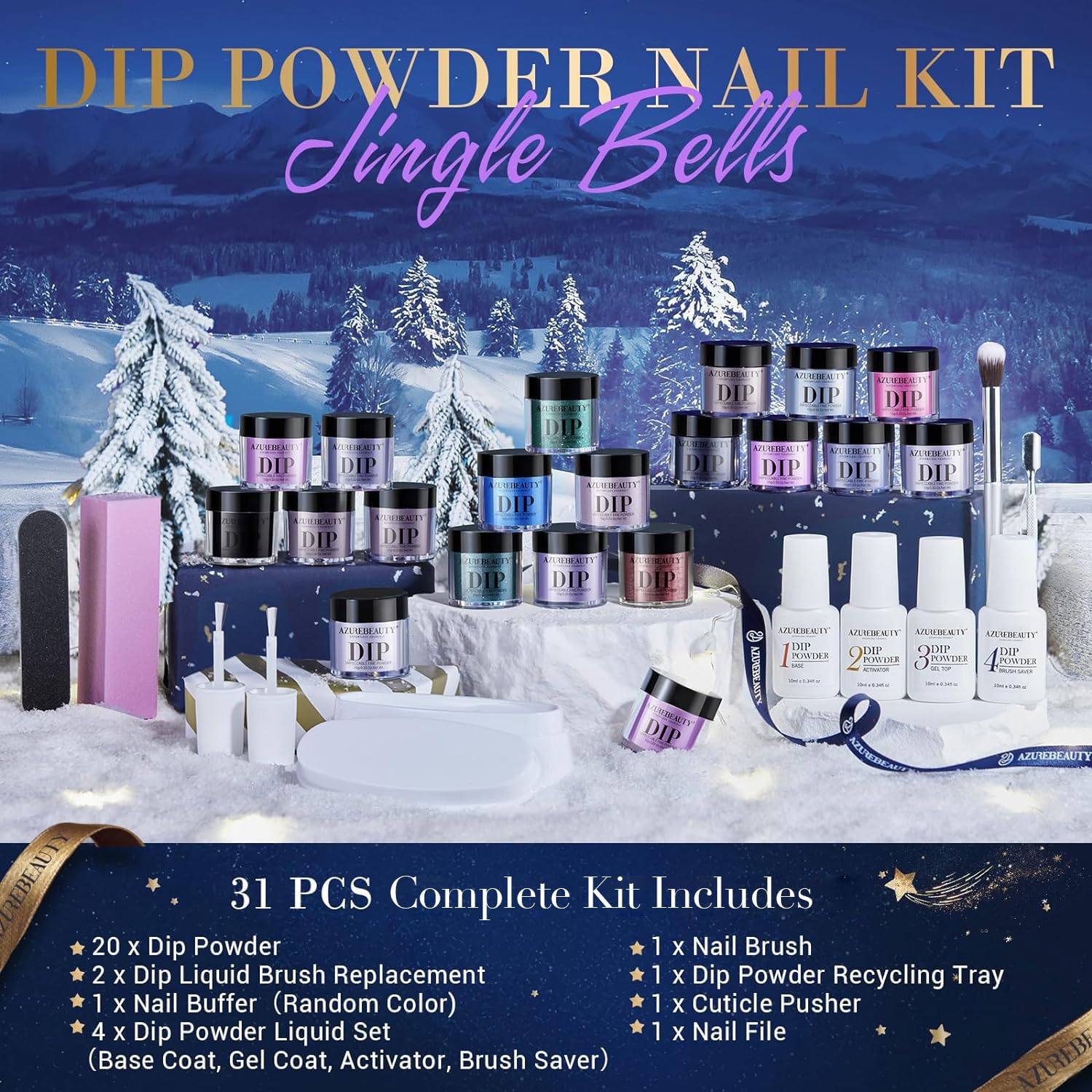 AZUREBEAUTY 20 Color Dip Powder Nail Kit with Color Changing Glitter Liquid - Image 6