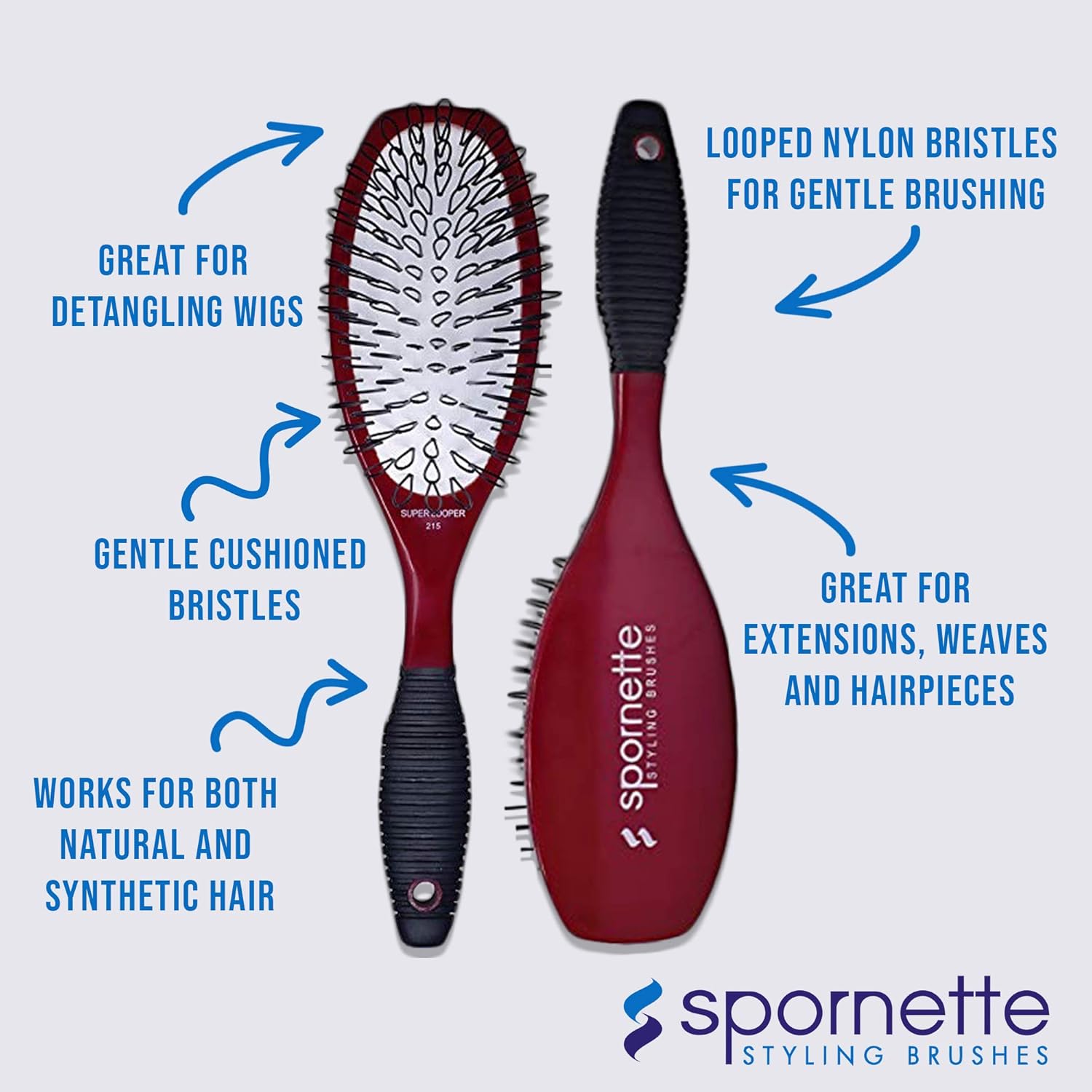Spornette Super Looper Wig Brush with Cushioned Nylon Bristles for Wigs and Extensions - Image 6