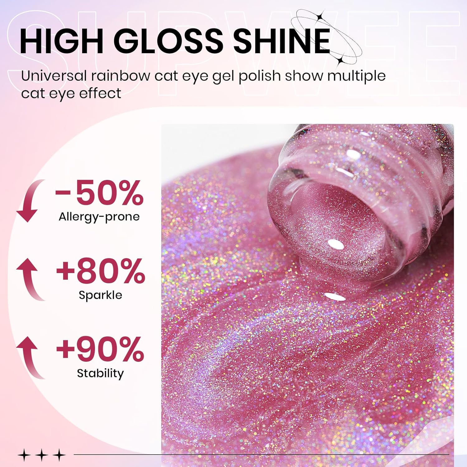 Pink Rainbow Magnetic Cat Eye Gel Nail Polish for Glittery Galaxy Effect 15ml - Image 3