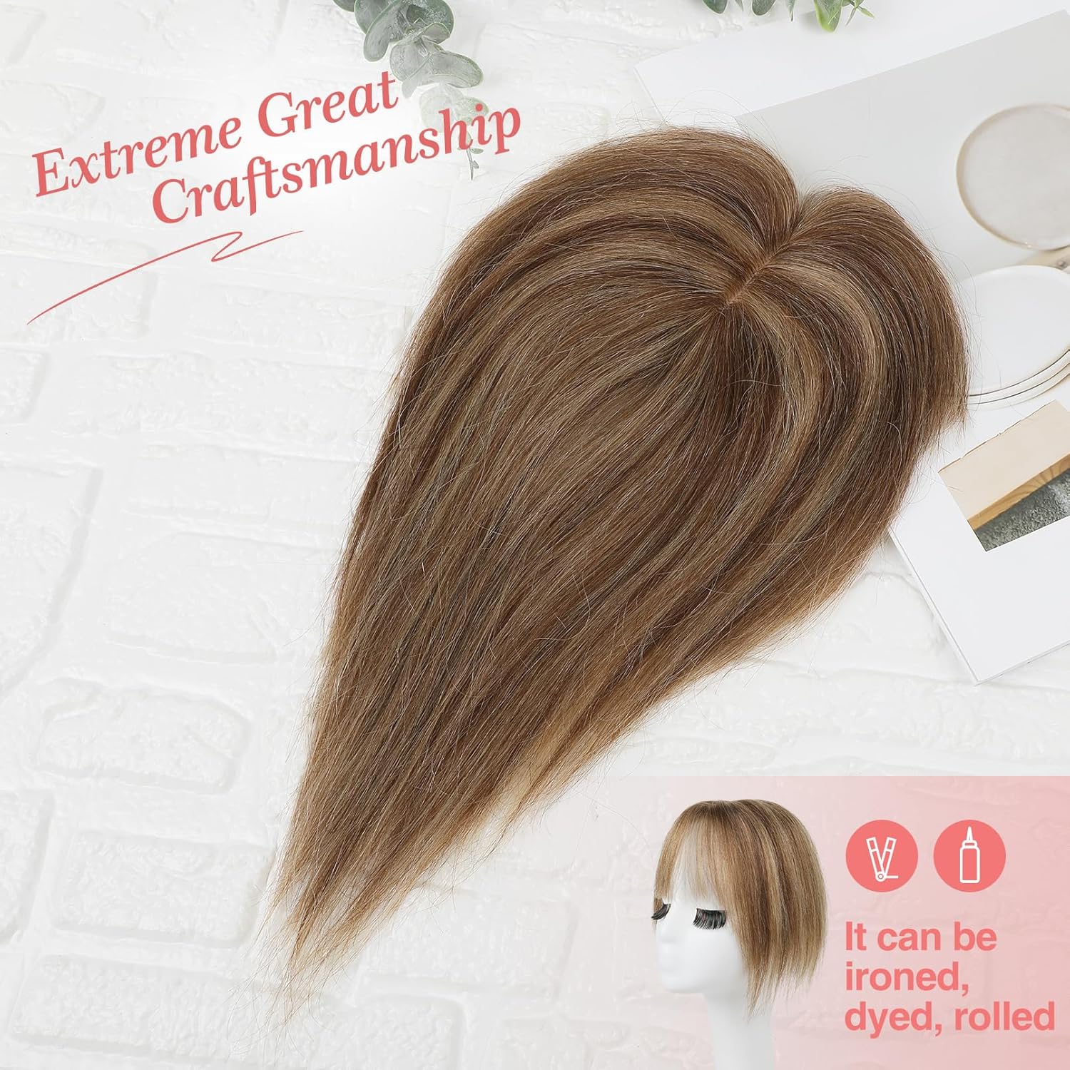 Flufymooz 10 Inch Medium Brown Blonde Human Hair Clip-in Bangs Topper - Image 4