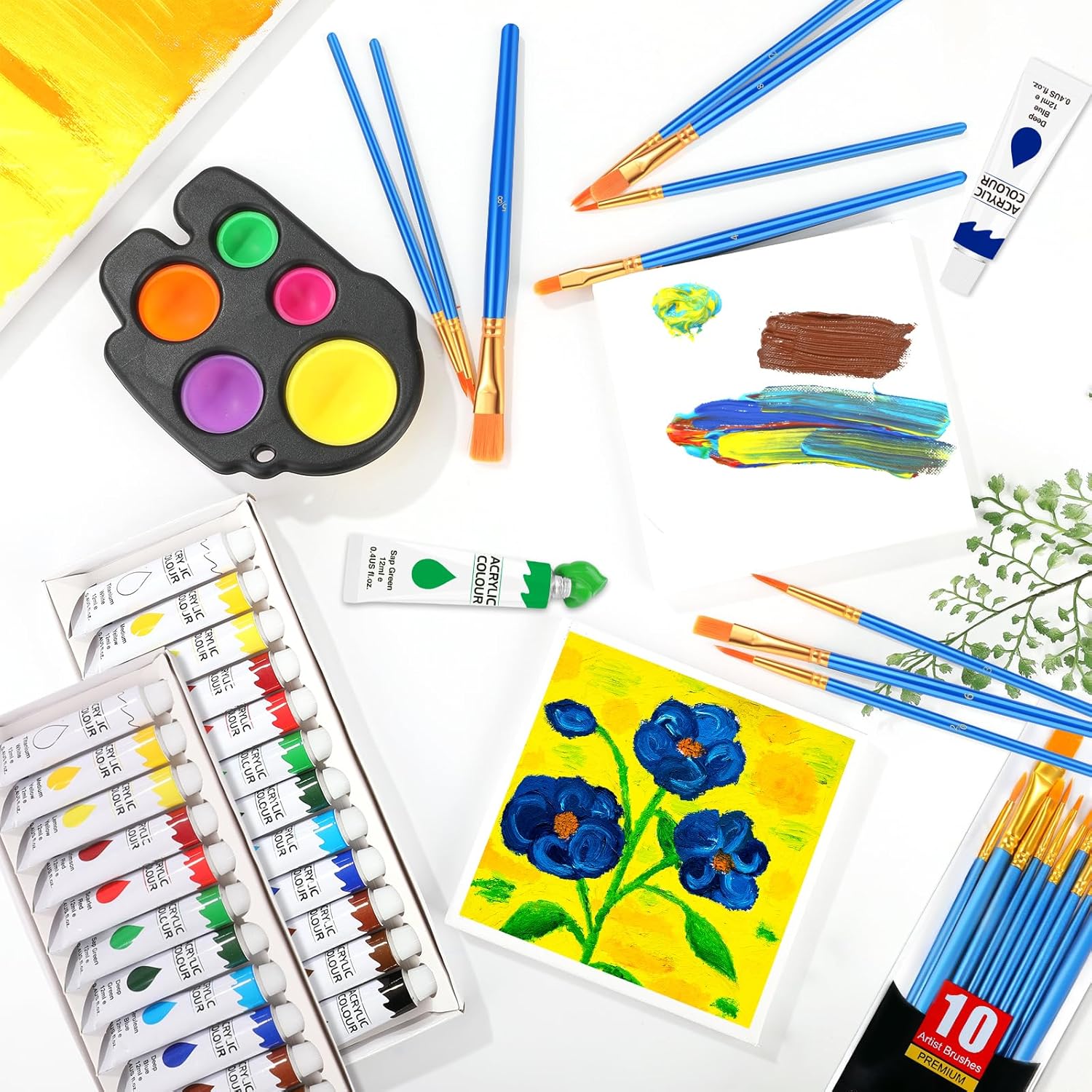 ESRICH 24 Non-Toxic Acrylic Paint Set, 12 Colors, 2 Packs, Includes 20 Brushes for All Ages - Image 6