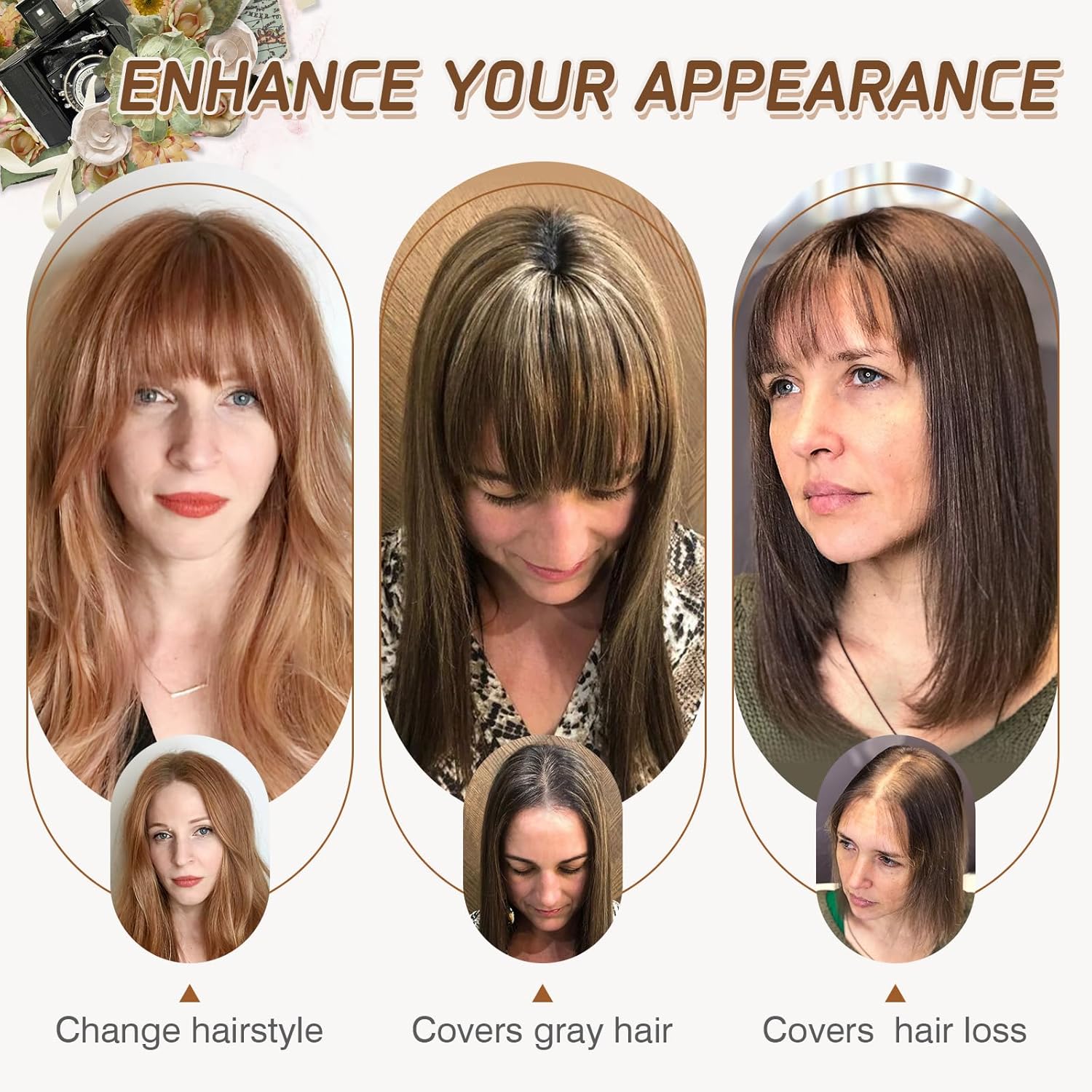 12 Inch Grey Real Human Hair Topper with Bangs for Thinning Hair - Image 7
