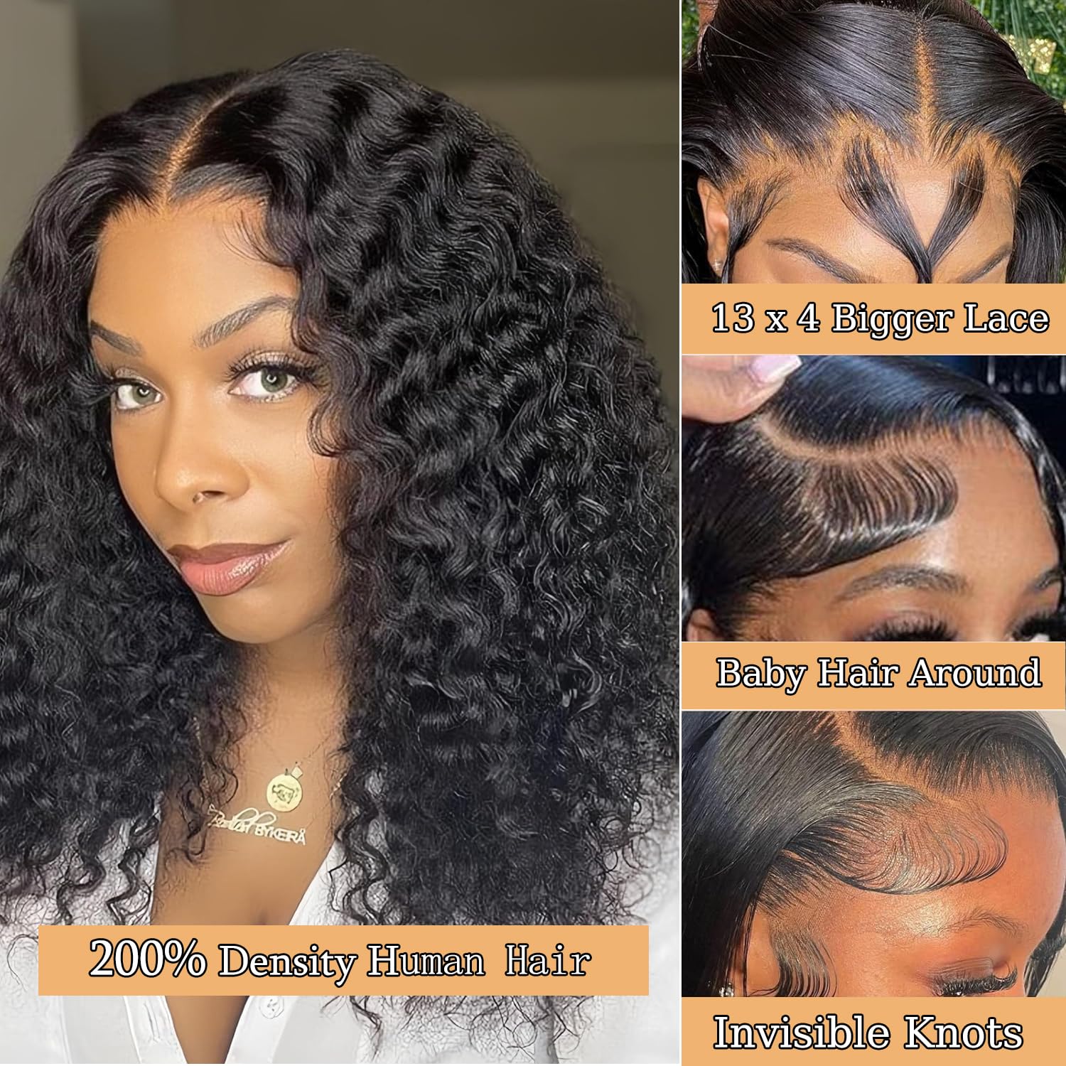 14 Inch Deep Wave Bob Wig Human Hair 13x4 Lace Front 200% Density Pre Plucked Wet Wavy - Image 2