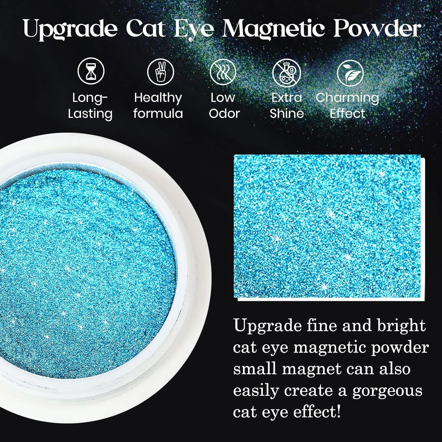 Magnetic Holographic Mirror Effect Nail Art Powder 3g Gold Chrome 9D Cat Eye - Image 5