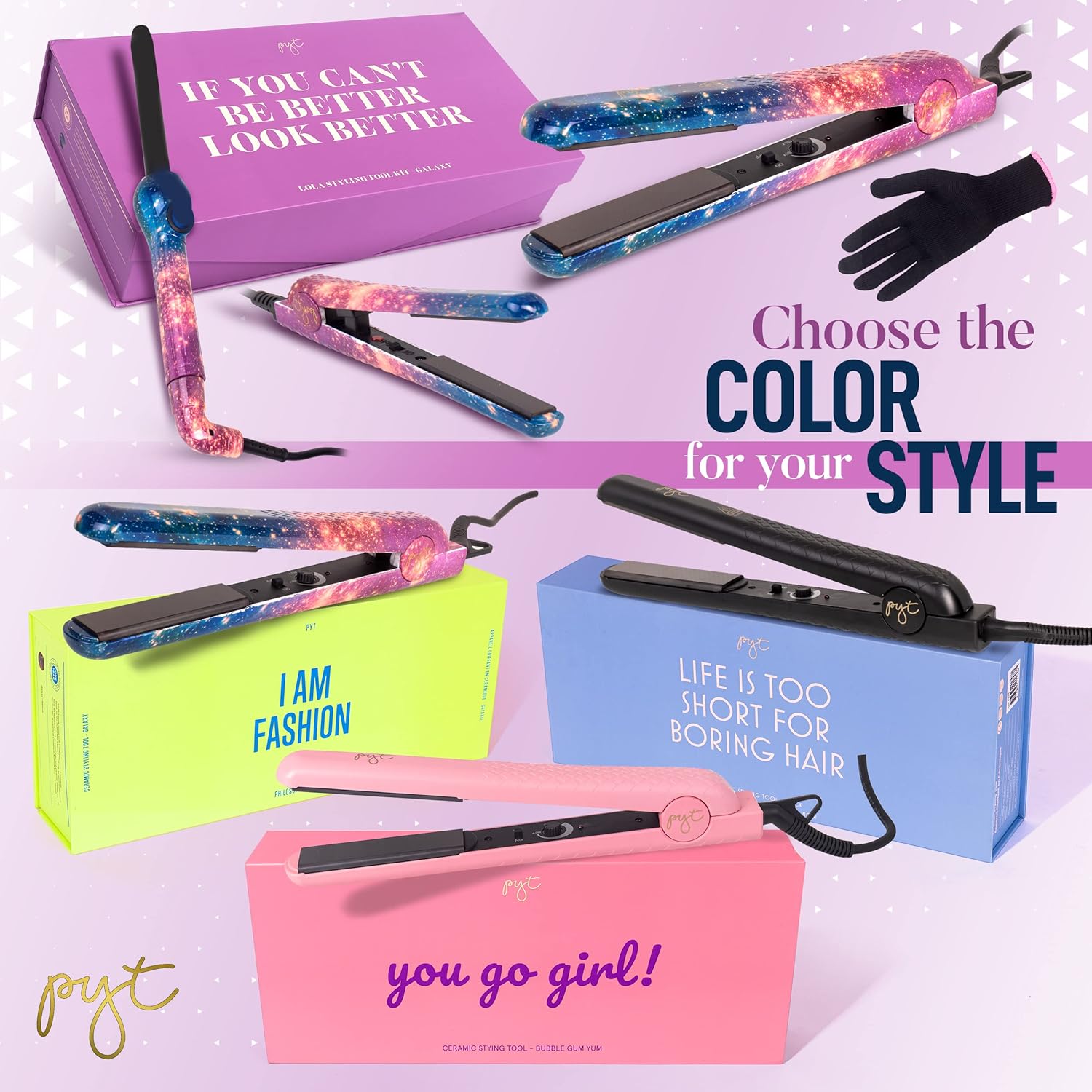 PYT Lola Tool Kit with 1.25 Flat Iron, 19mm Curling Wand, and Mini Straightener in Galaxy Design - Image 6