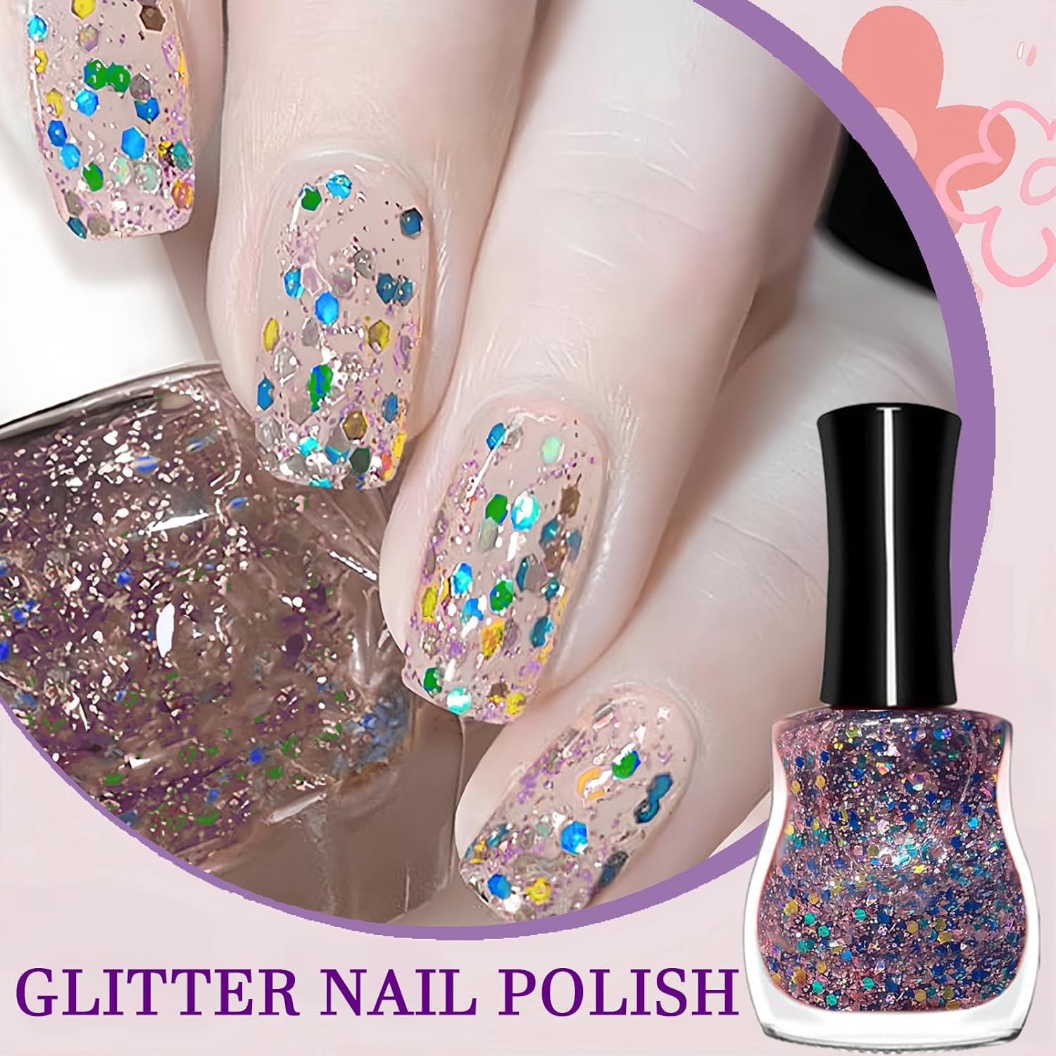 Confetti Nail Polish 15ML Air Dry Rainbow Glitter Clear Reflective Gel for Women Girls - Image 5
