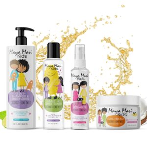 Kids Curly Hair Care Bundle | 2-in-1 Tear-Free Shampoo & Conditioner (32oz) & Detangler Spray (8oz) | Shea Butter, Argan & Coconut Oils for Frizz-Free, Soft & Manageable Curls