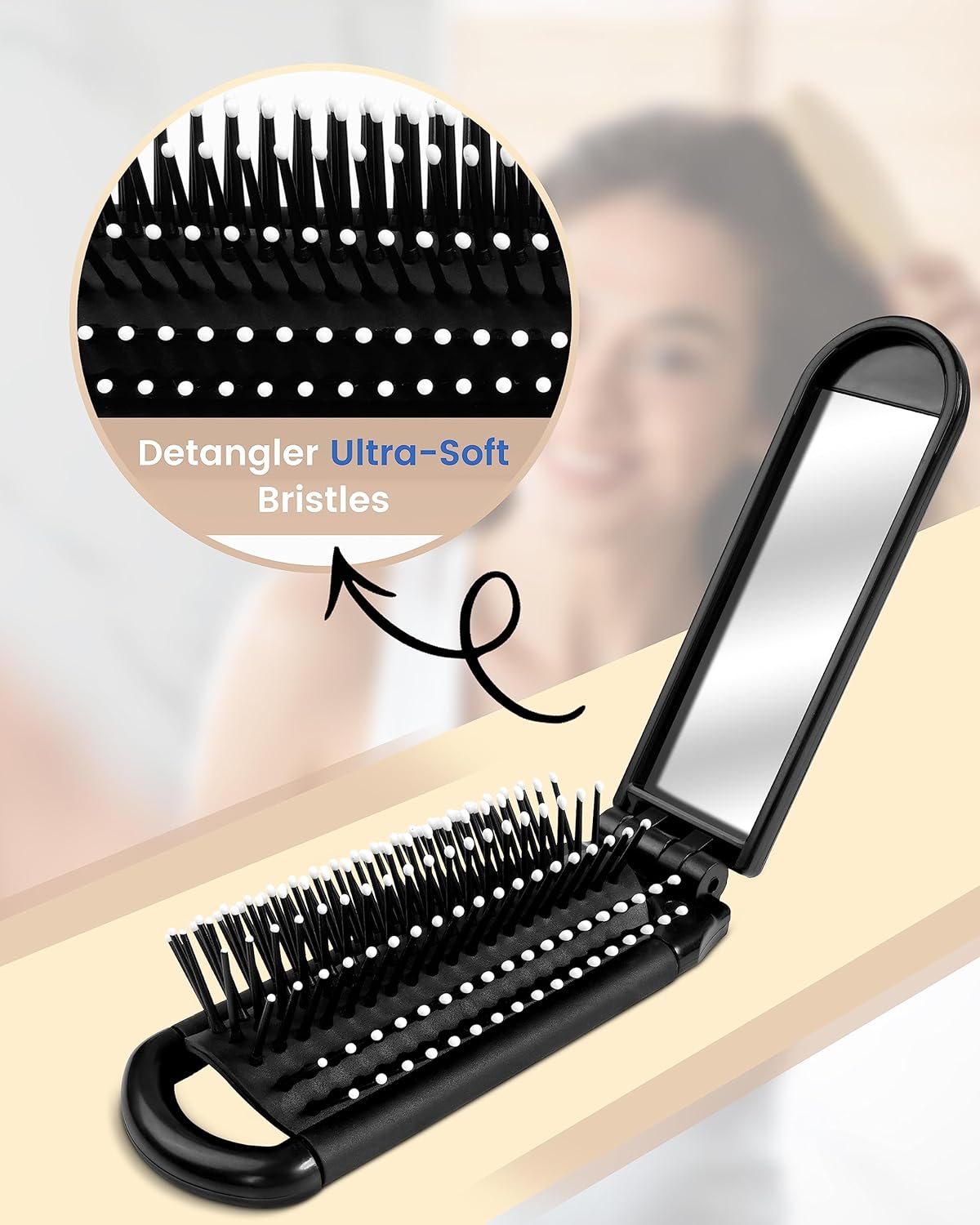6 Piece Mini Folding Travel Hairbrush and Mirror Set for Women and Girls - Image 5