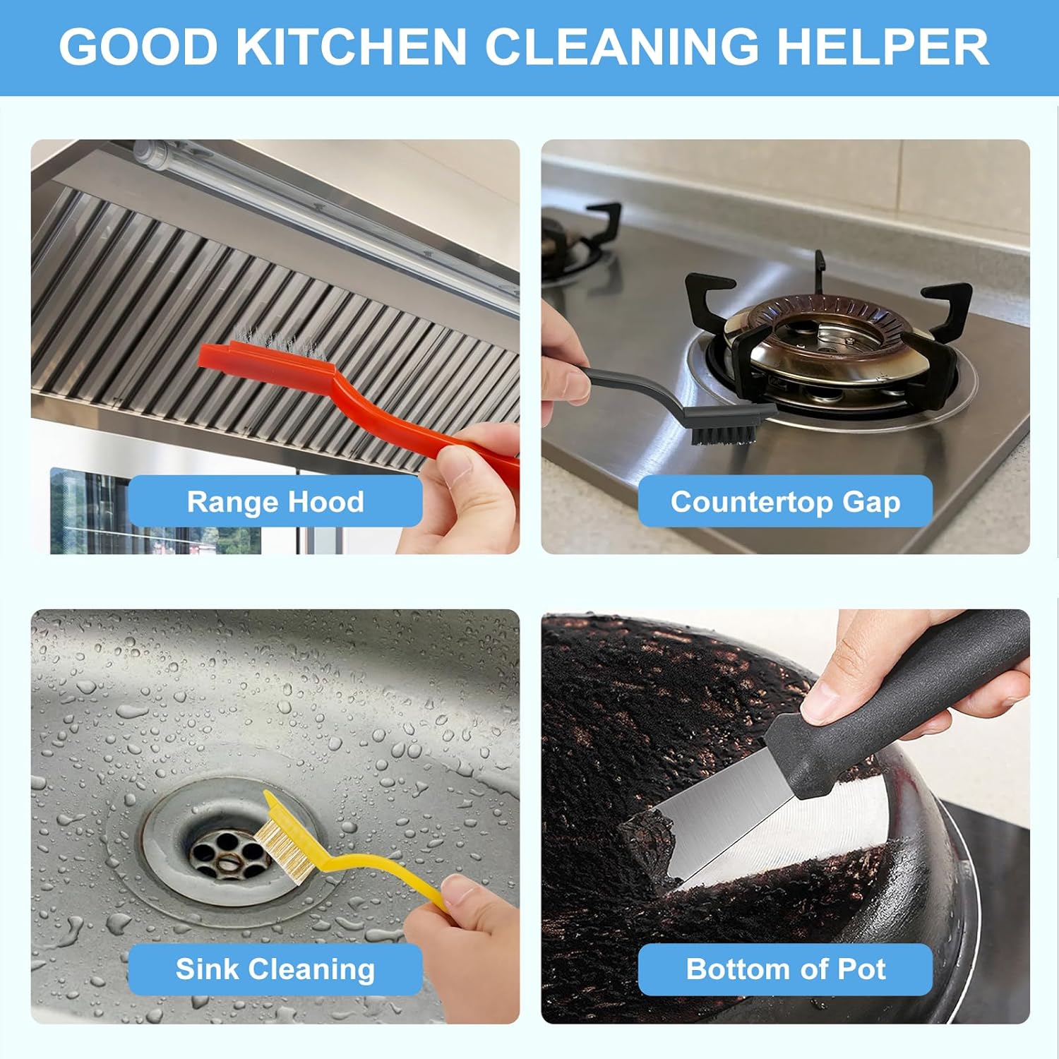 10 Piece Hard Bristle Crevice Cleaning Brush Set with Scraper for Kitchen and Bathroom - Image 5