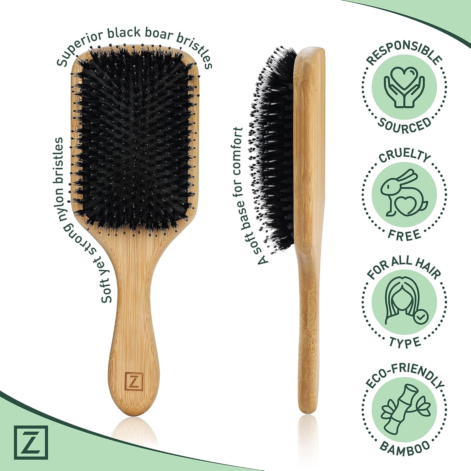 Boar Bristle Paddle Hair Brush for All Hair Types Wet and Dry Use Large - Image 4