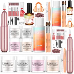 SAVILAND Acrylic Nail Kit - Drill & Acid-free Primer, Clear White Pink Nudes Powder & Liquid Set, Brushes, DIY Nail Extension Gifts for Beginners"