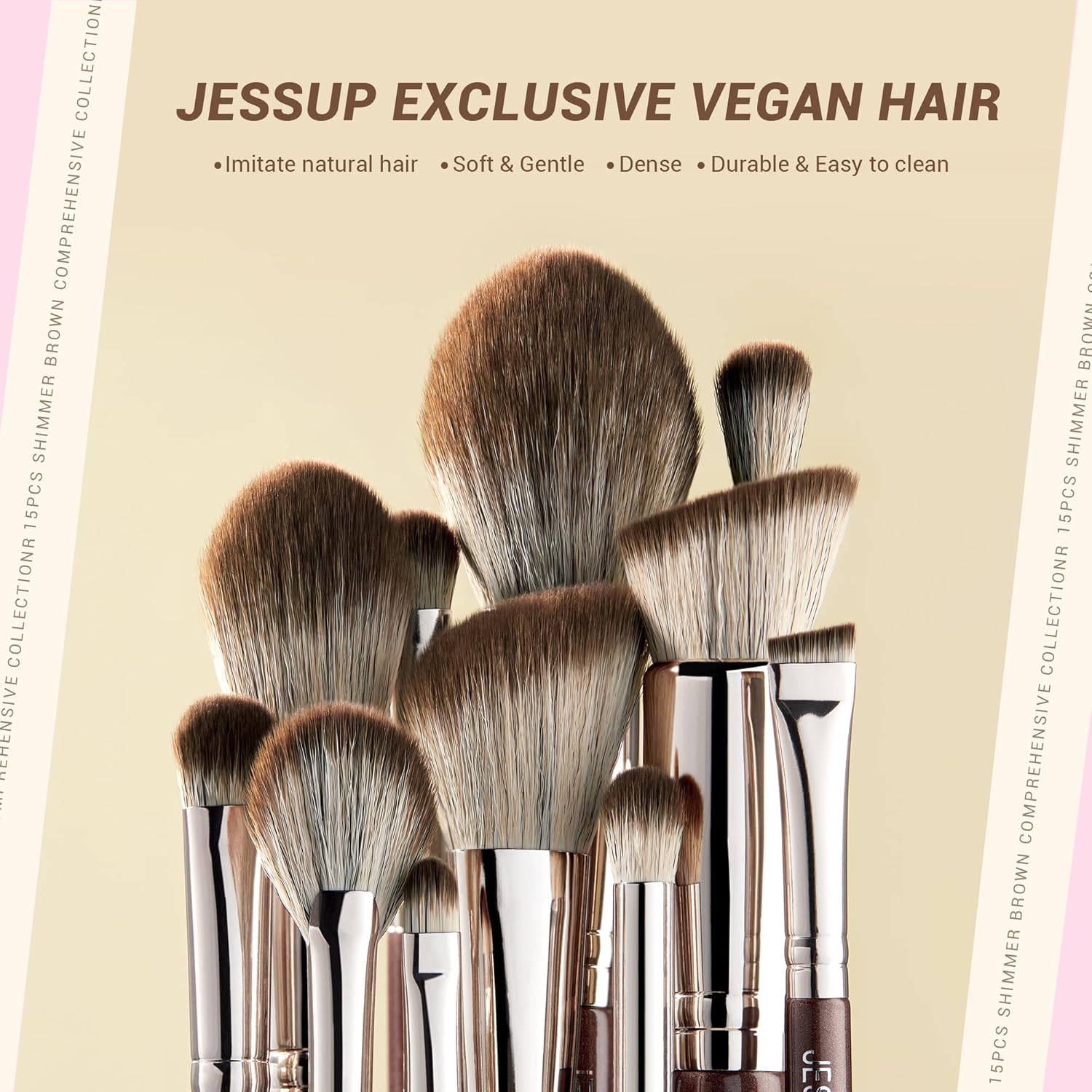 Jessup 15-Piece Brown Makeup Brush Set Premium Synthetic Brushes for All Needs - Image 2