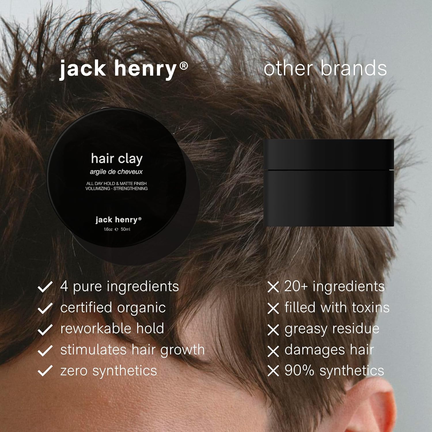 Jack Henry Premium Men's Hair Clay 1.6 oz Matte Finish Low Shine Natural Formula - Image 5