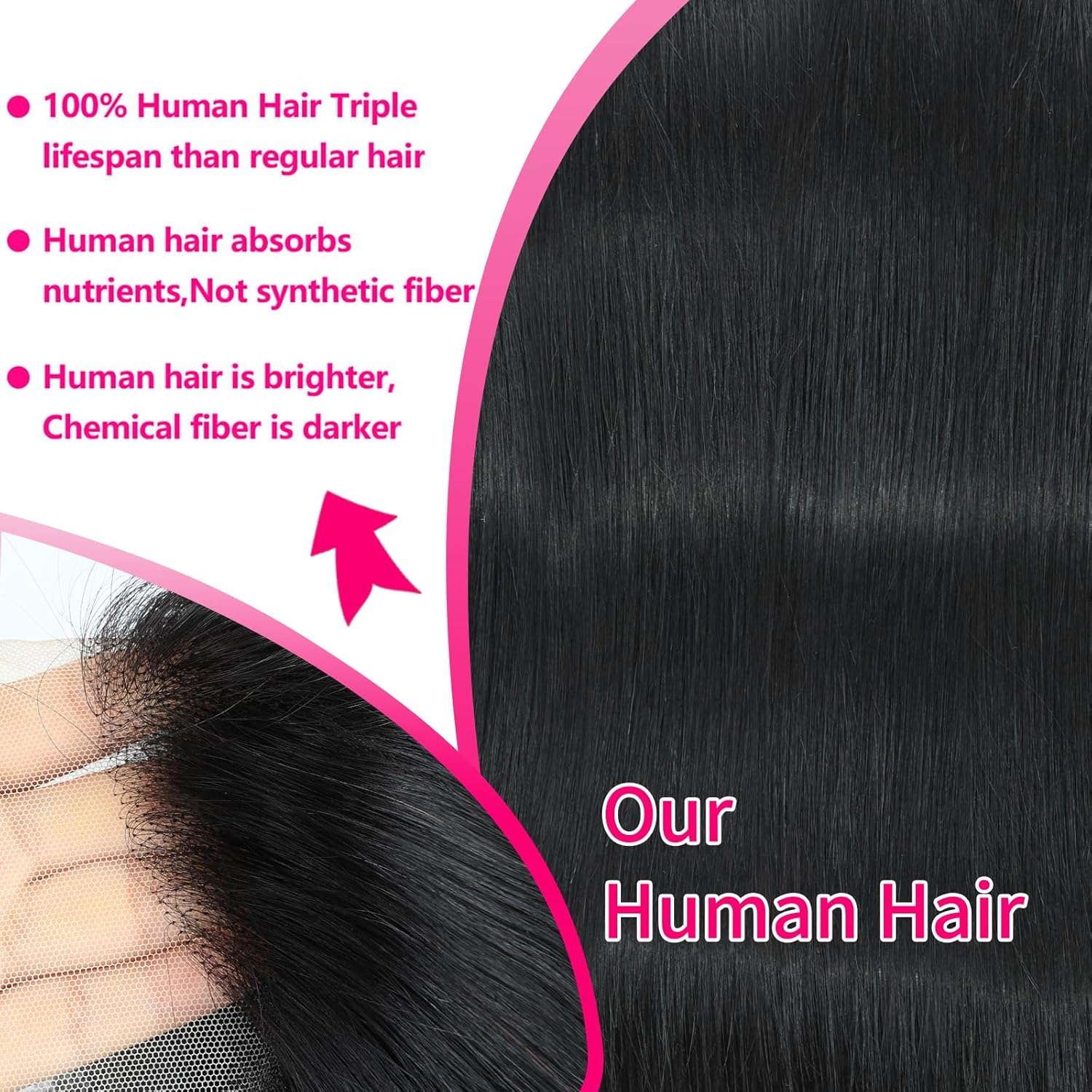 32 Inch 200% Density Natural Black Straight Lace Front Wig with Baby Hair - Image 5