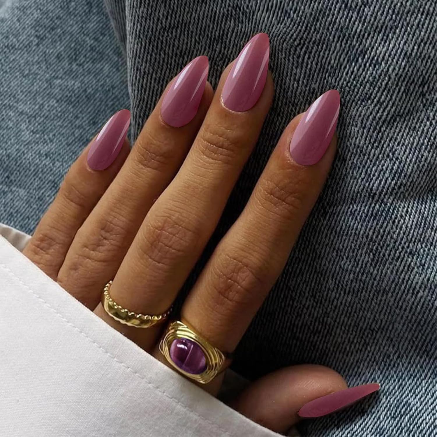Glossy Light Purple Medium Almond Acrylic Press-On False Nails for Women - Image 3